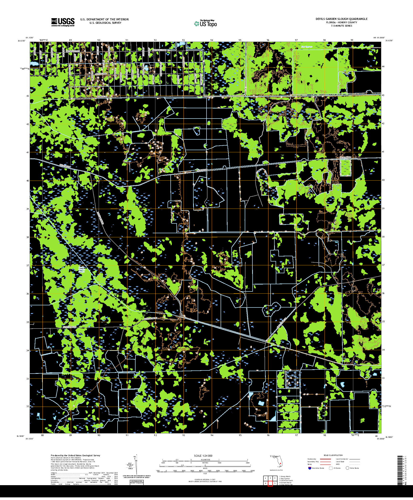 USGS US TOPO 7.5-MINUTE MAP FOR DEVILS GARDEN SLOUGH, FL 2021