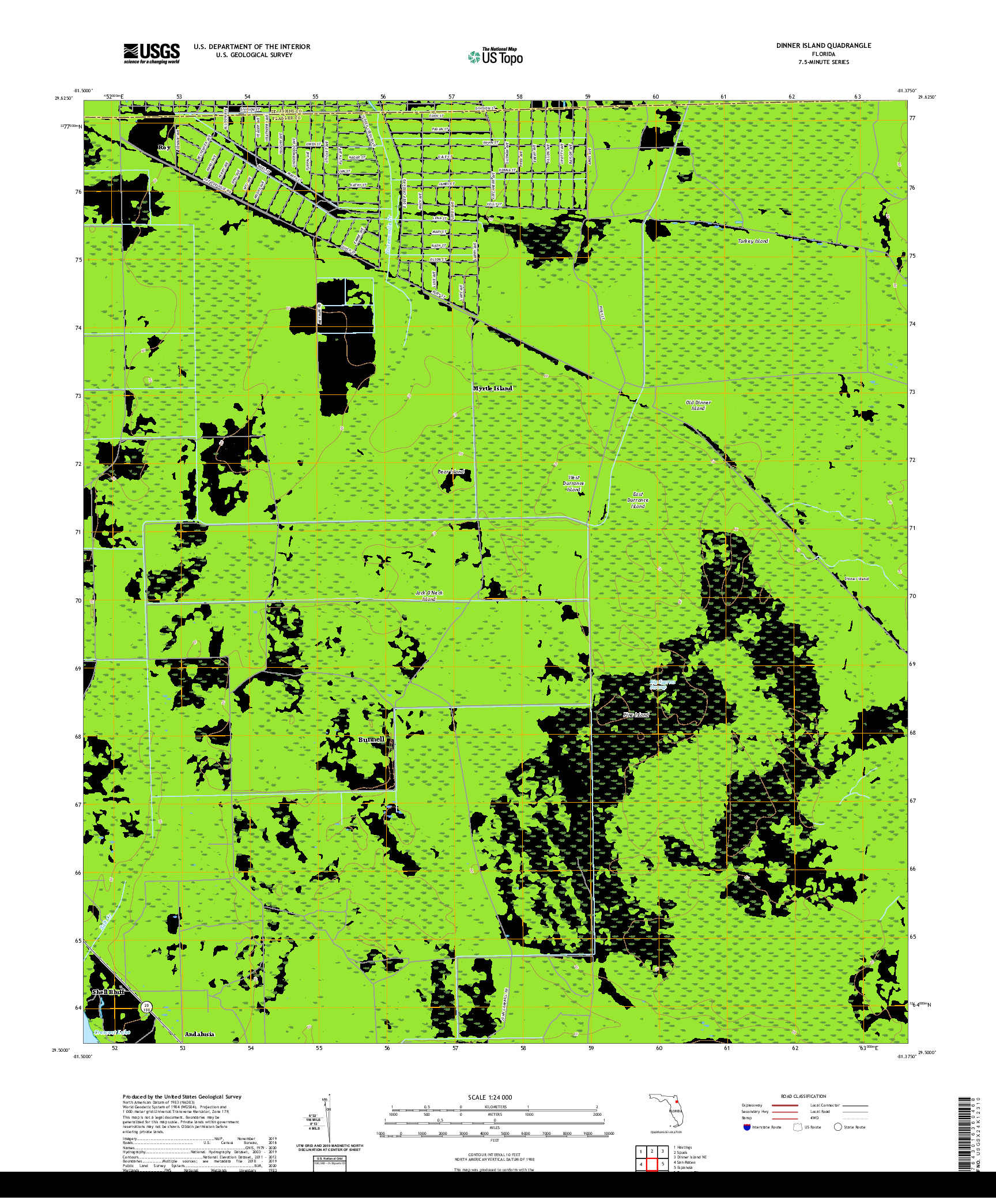 USGS US TOPO 7.5-MINUTE MAP FOR DINNER ISLAND, FL 2021