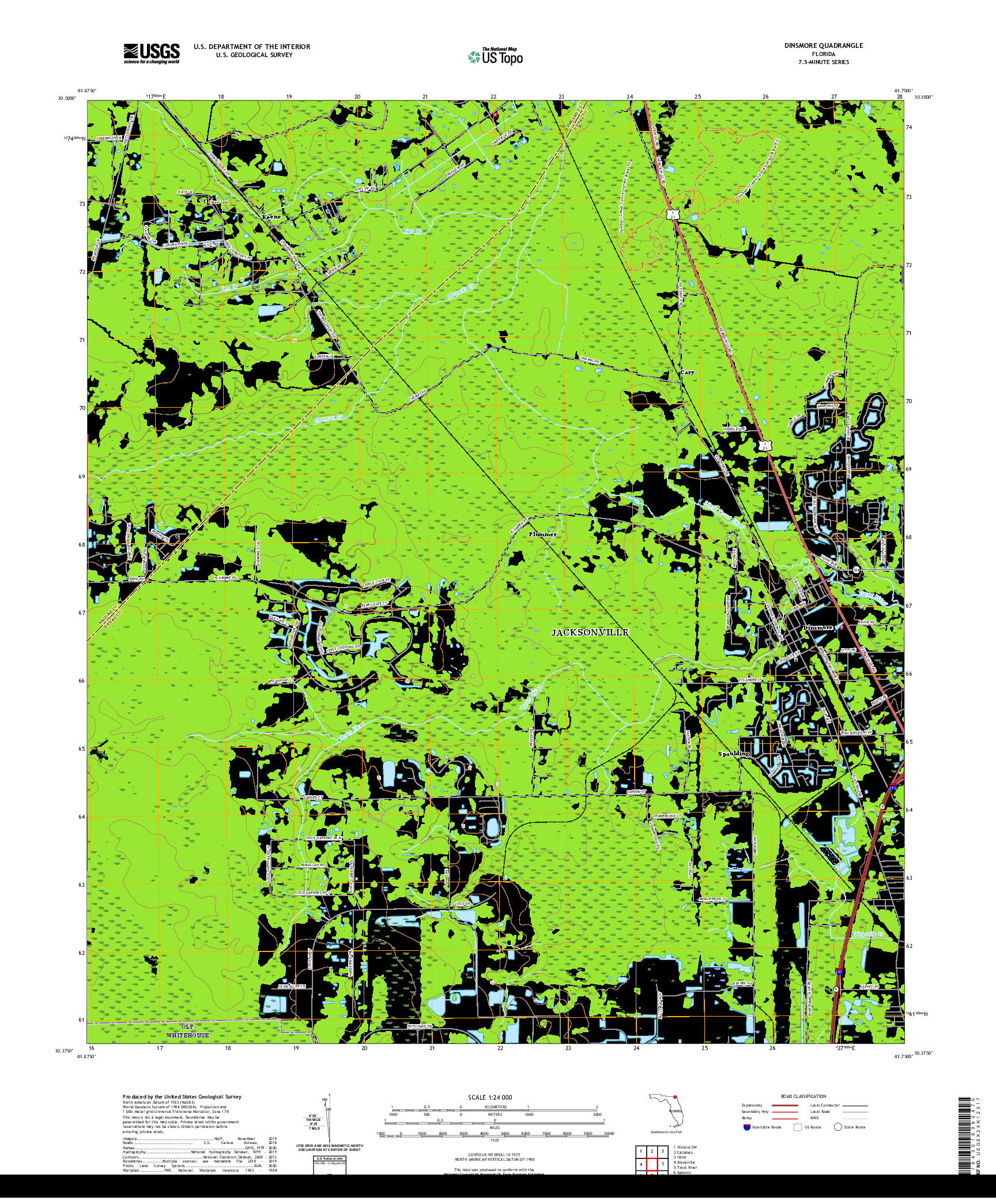 USGS US TOPO 7.5-MINUTE MAP FOR DINSMORE, FL 2021