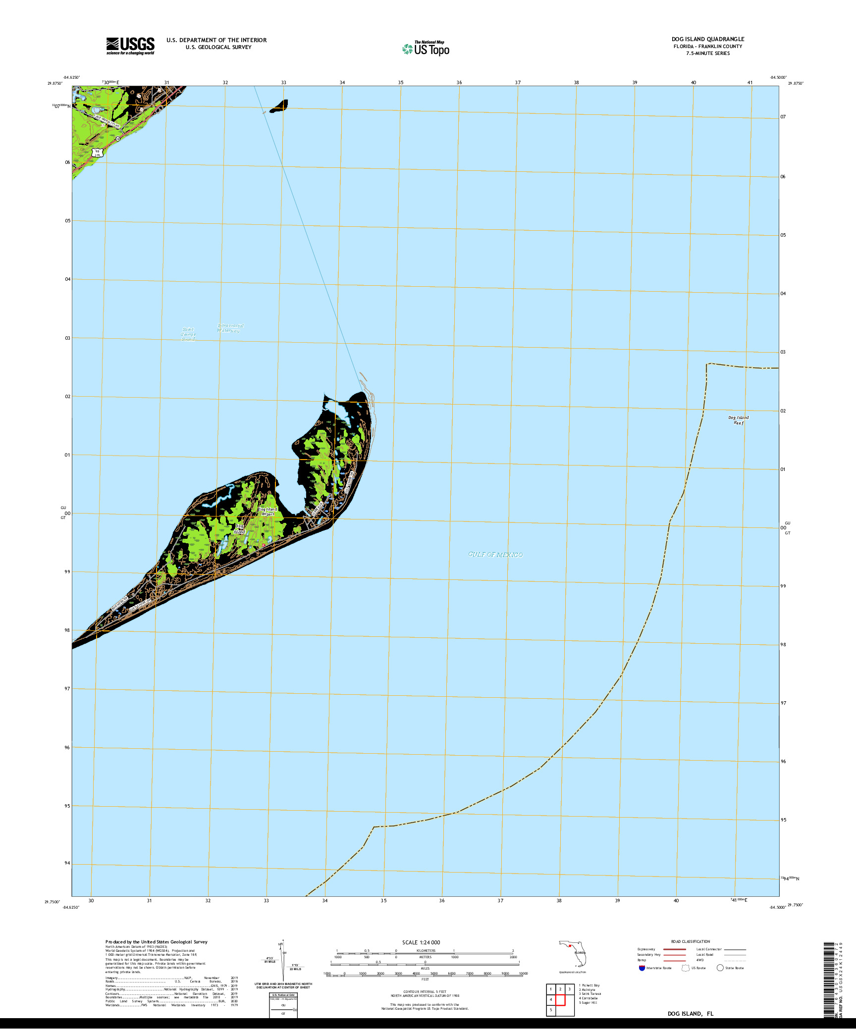 USGS US TOPO 7.5-MINUTE MAP FOR DOG ISLAND, FL 2021