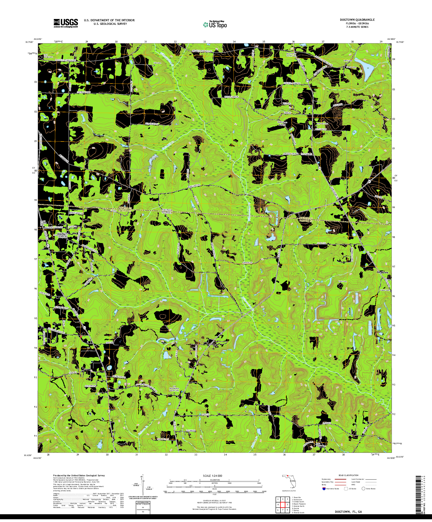 USGS US TOPO 7.5-MINUTE MAP FOR DOGTOWN, FL,GA 2021