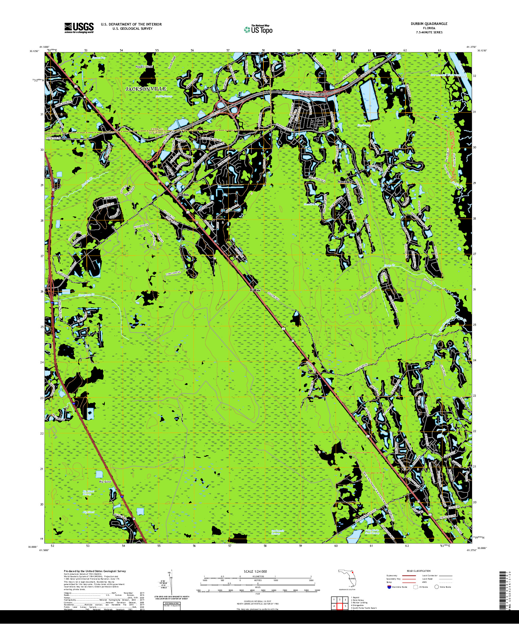 USGS US TOPO 7.5-MINUTE MAP FOR DURBIN, FL 2021
