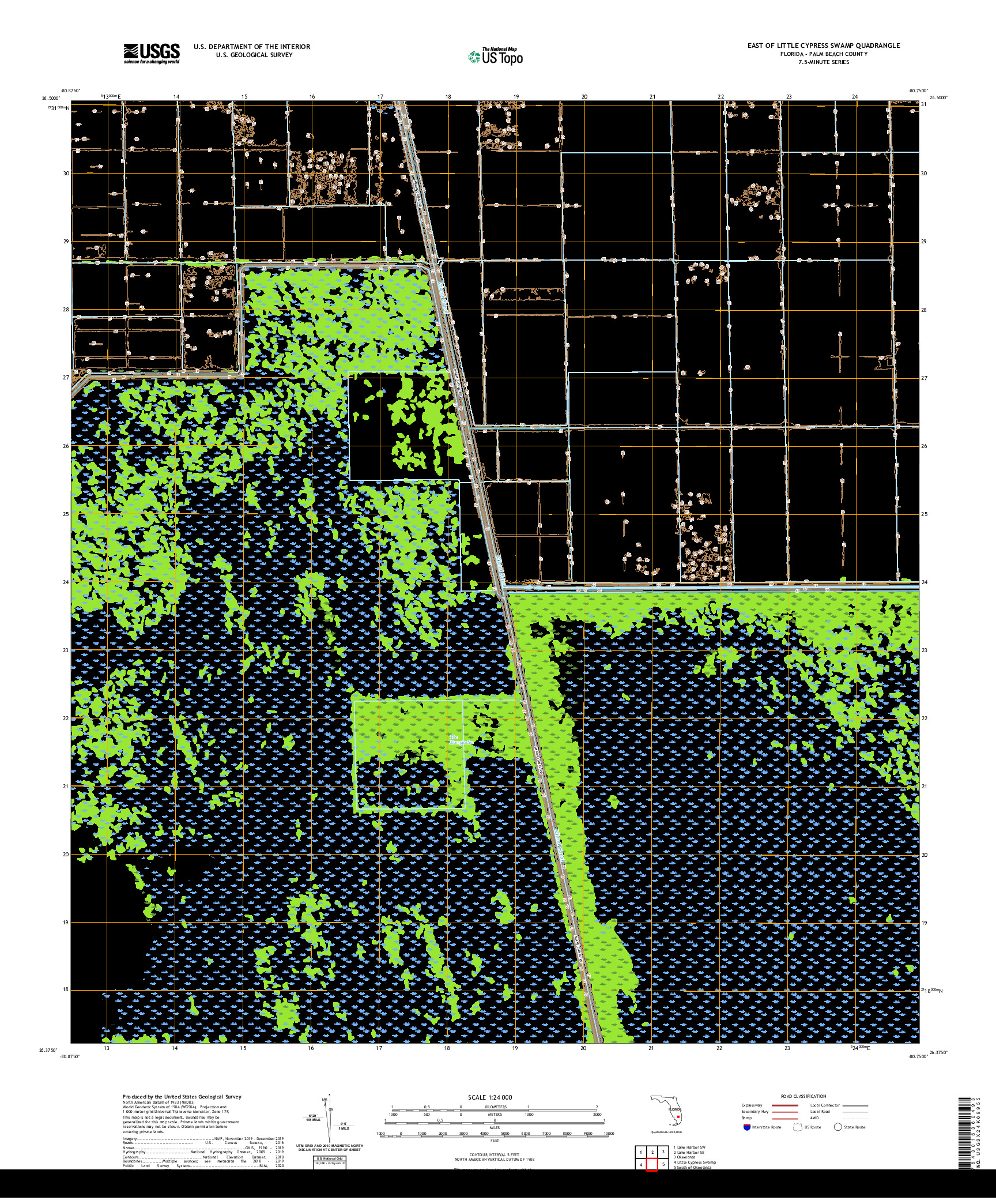 USGS US TOPO 7.5-MINUTE MAP FOR EAST OF LITTLE CYPRESS SWAMP, FL 2021