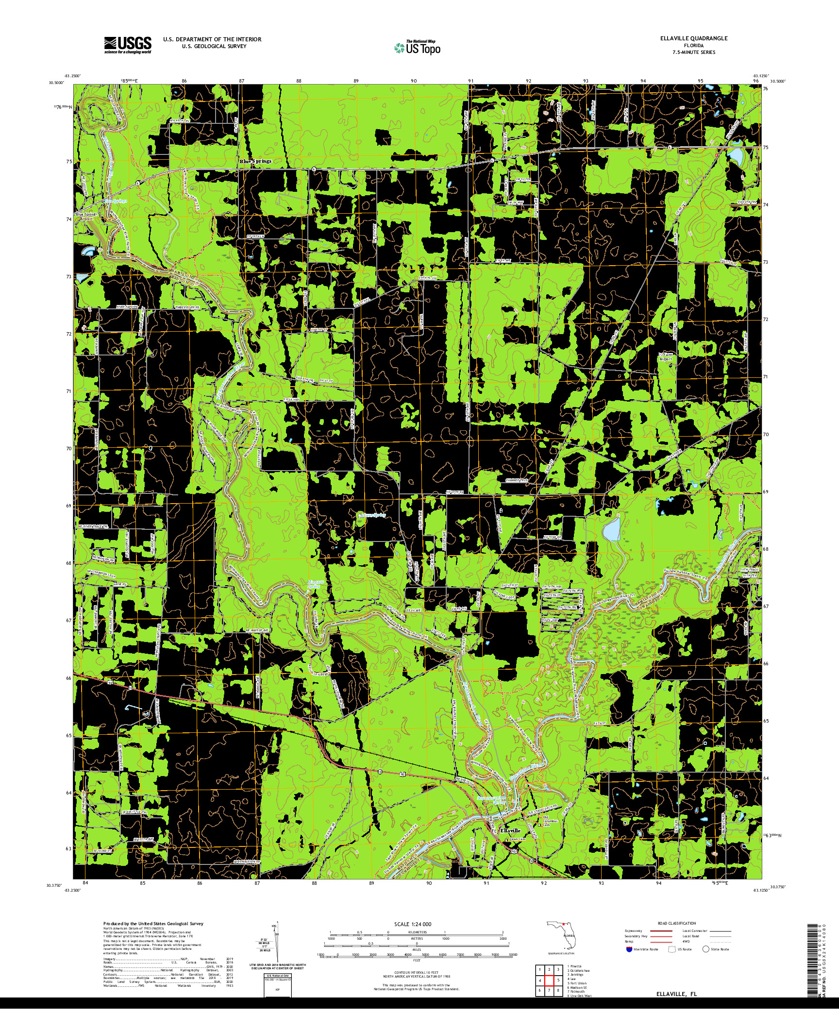 USGS US TOPO 7.5-MINUTE MAP FOR ELLAVILLE, FL 2021