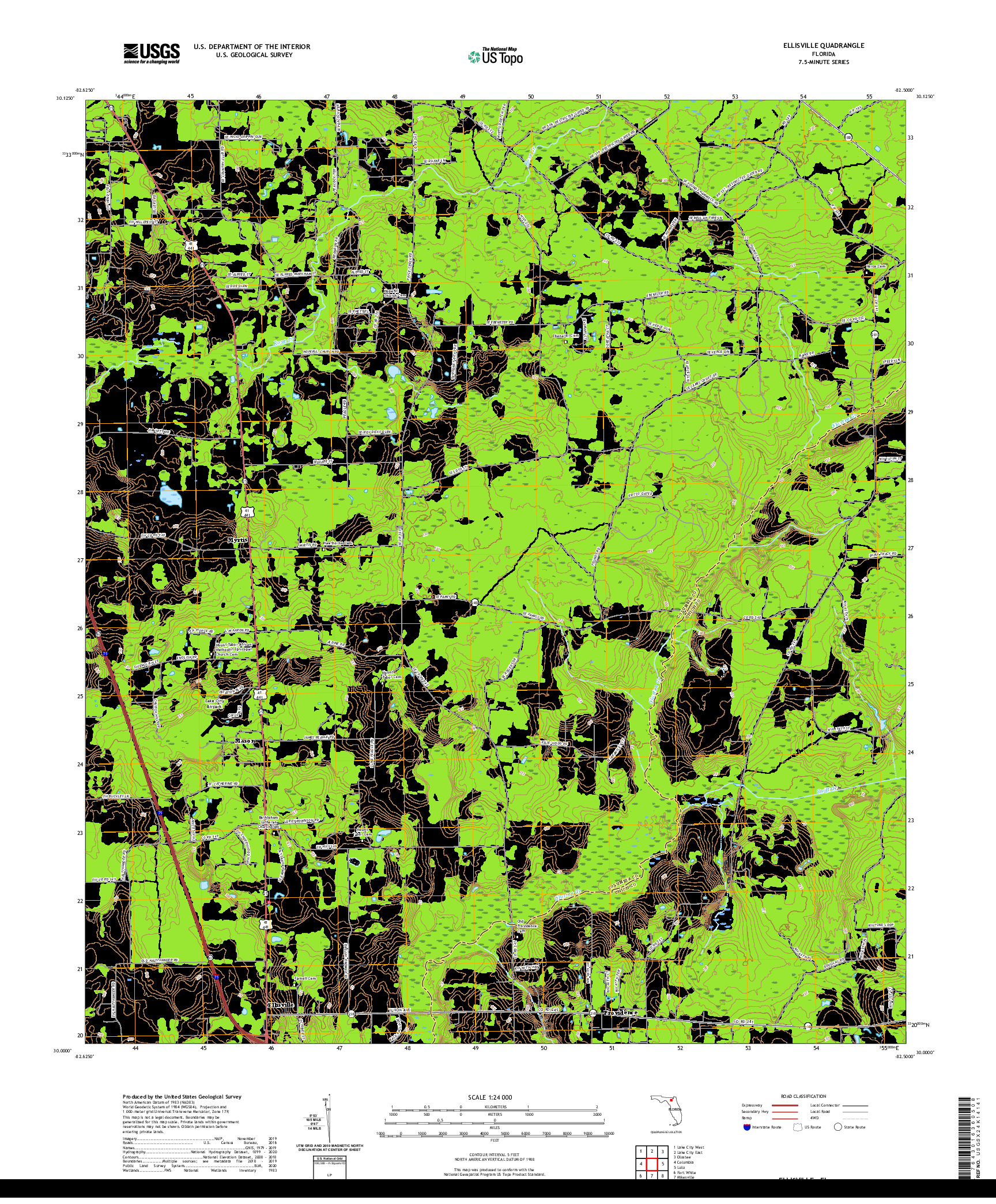 USGS US TOPO 7.5-MINUTE MAP FOR ELLISVILLE, FL 2021