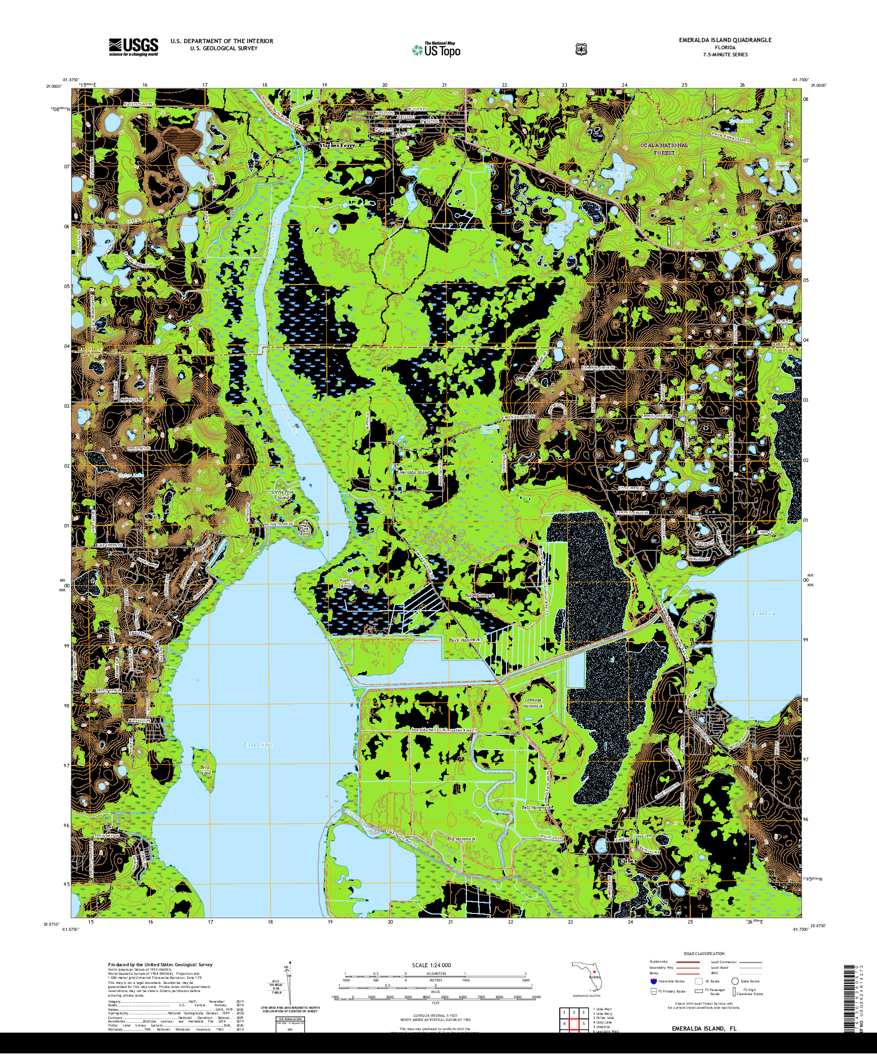 USGS US TOPO 7.5-MINUTE MAP FOR EMERALDA ISLAND, FL 2021