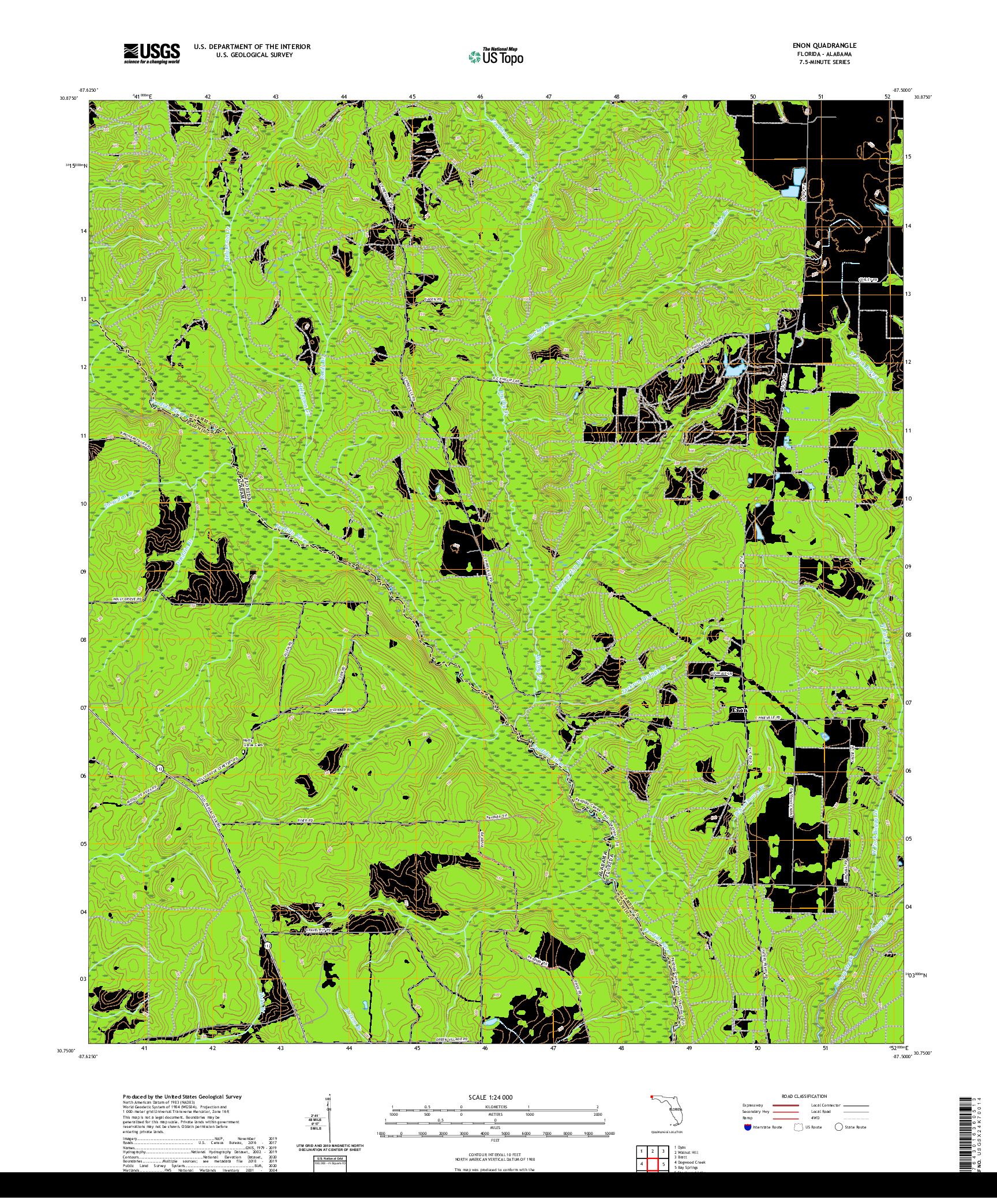 USGS US TOPO 7.5-MINUTE MAP FOR ENON, FL,AL 2021