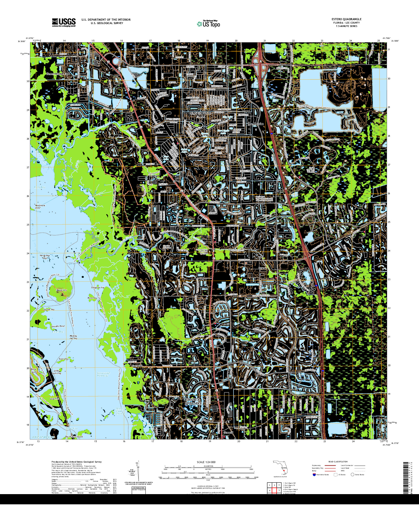 USGS US TOPO 7.5-MINUTE MAP FOR ESTERO, FL 2021