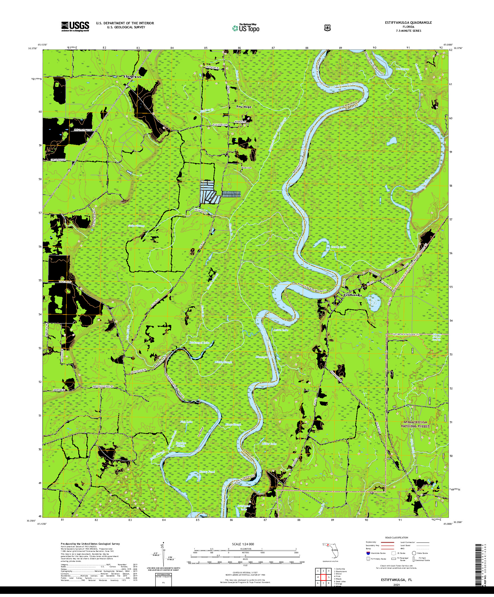 USGS US TOPO 7.5-MINUTE MAP FOR ESTIFFANULGA, FL 2021
