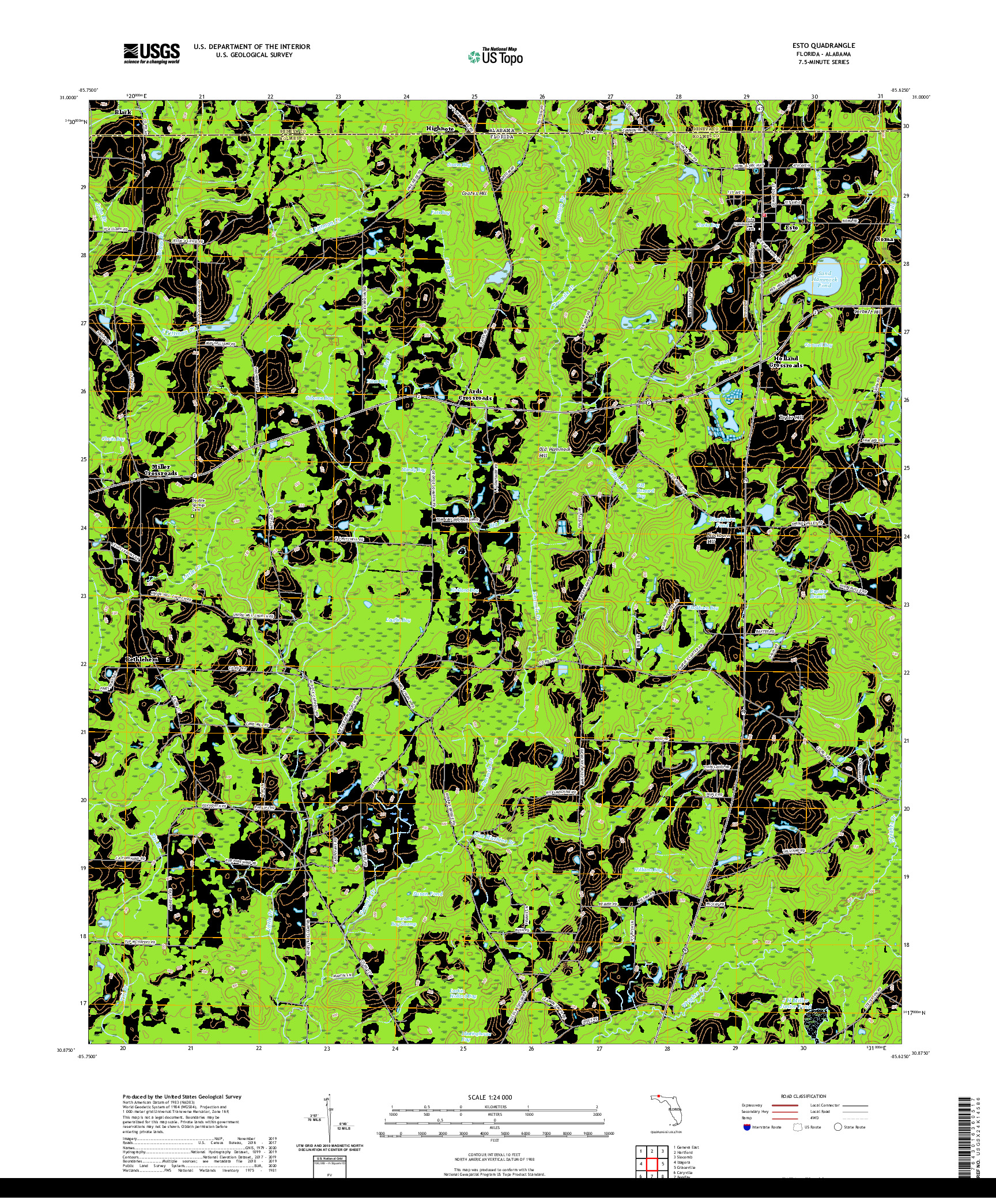 USGS US TOPO 7.5-MINUTE MAP FOR ESTO, FL,AL 2021