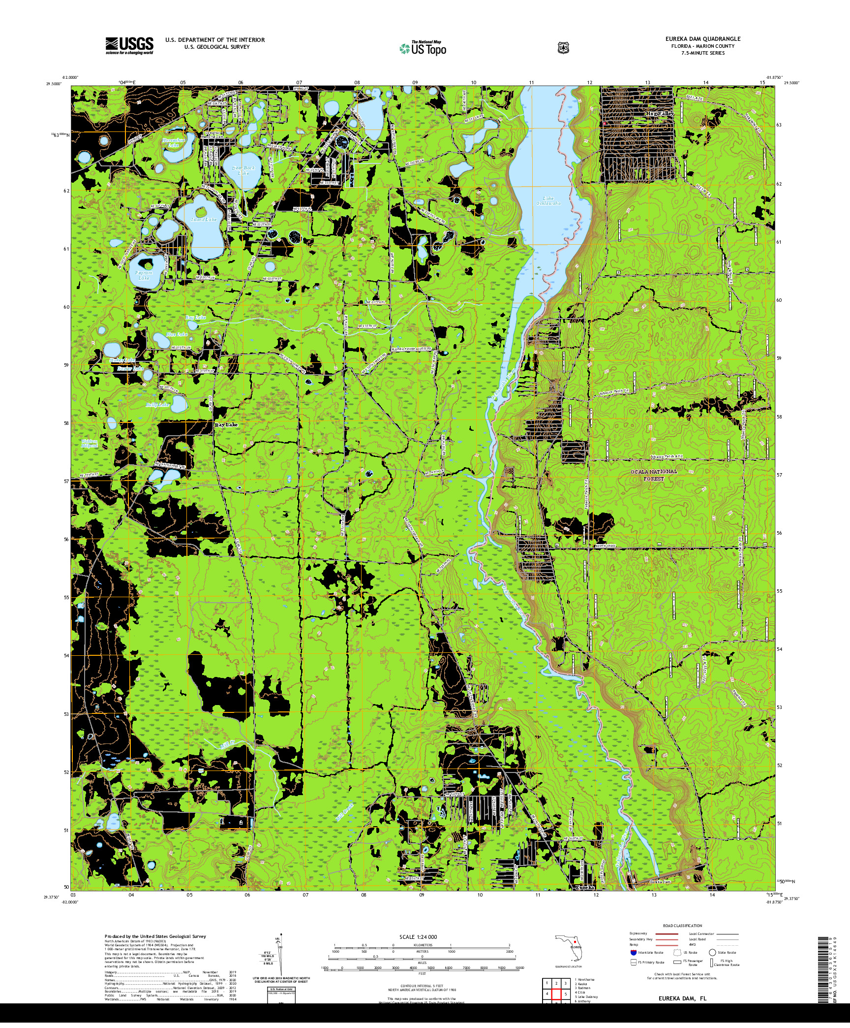 USGS US TOPO 7.5-MINUTE MAP FOR EUREKA DAM, FL 2021