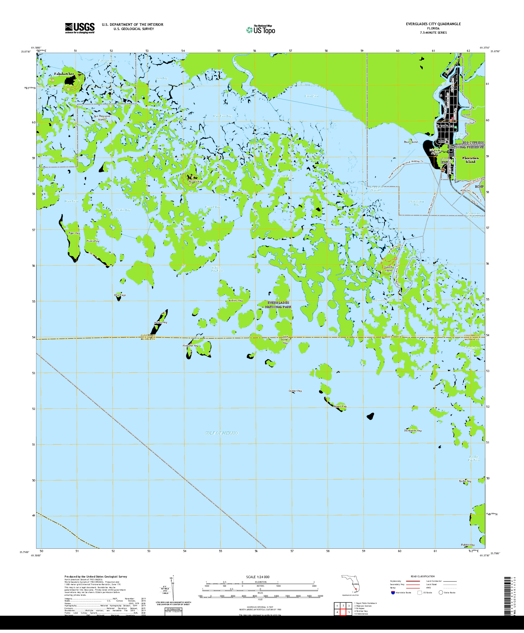 USGS US TOPO 7.5-MINUTE MAP FOR EVERGLADES CITY, FL 2021