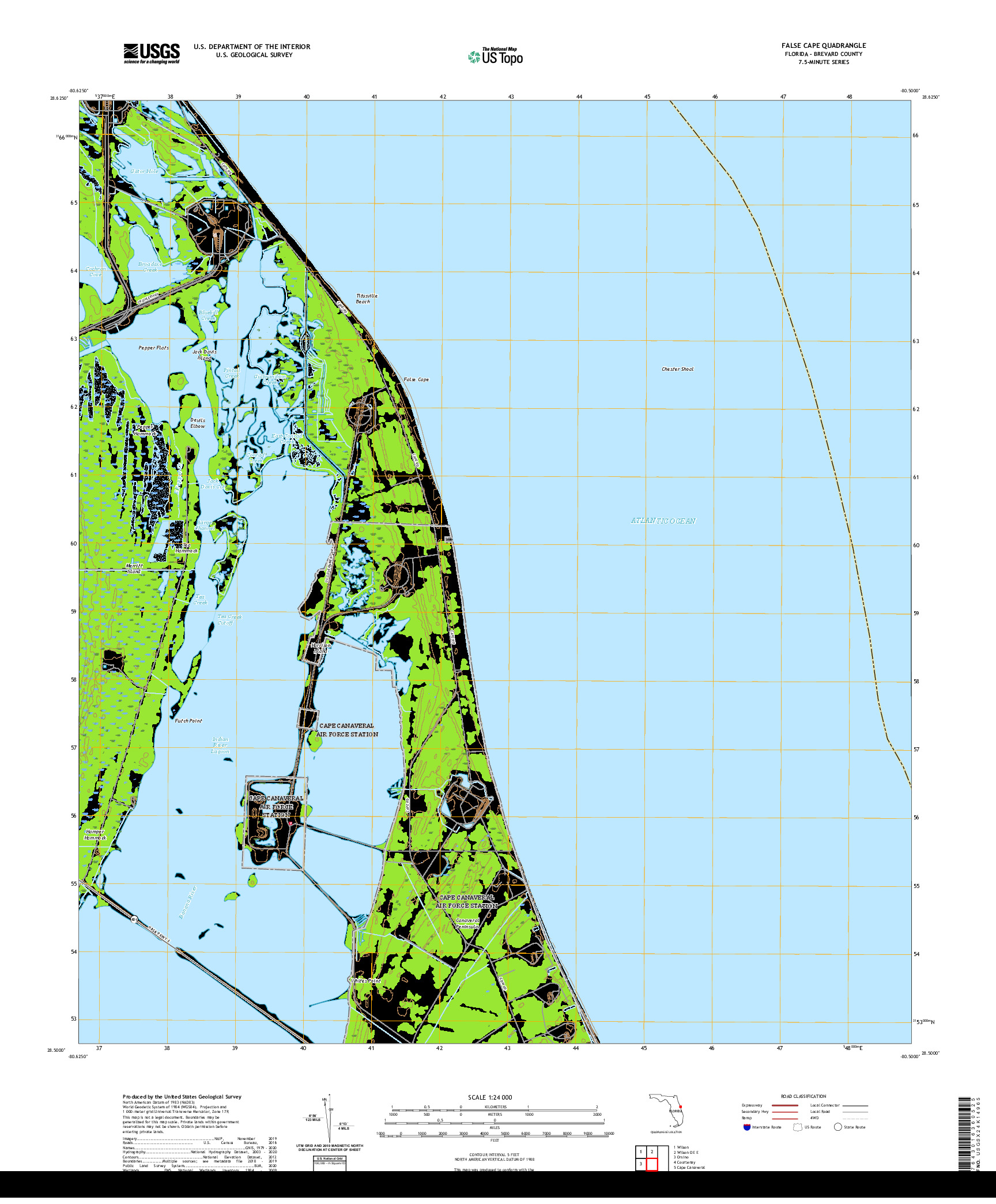 USGS US TOPO 7.5-MINUTE MAP FOR FALSE CAPE, FL 2021