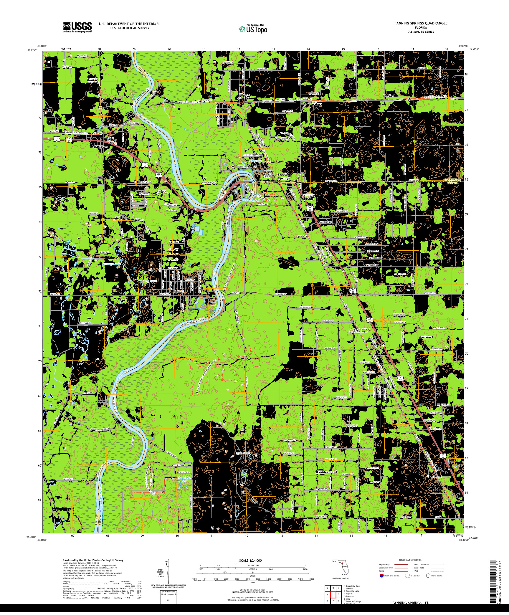 USGS US TOPO 7.5-MINUTE MAP FOR FANNING SPRINGS, FL 2021