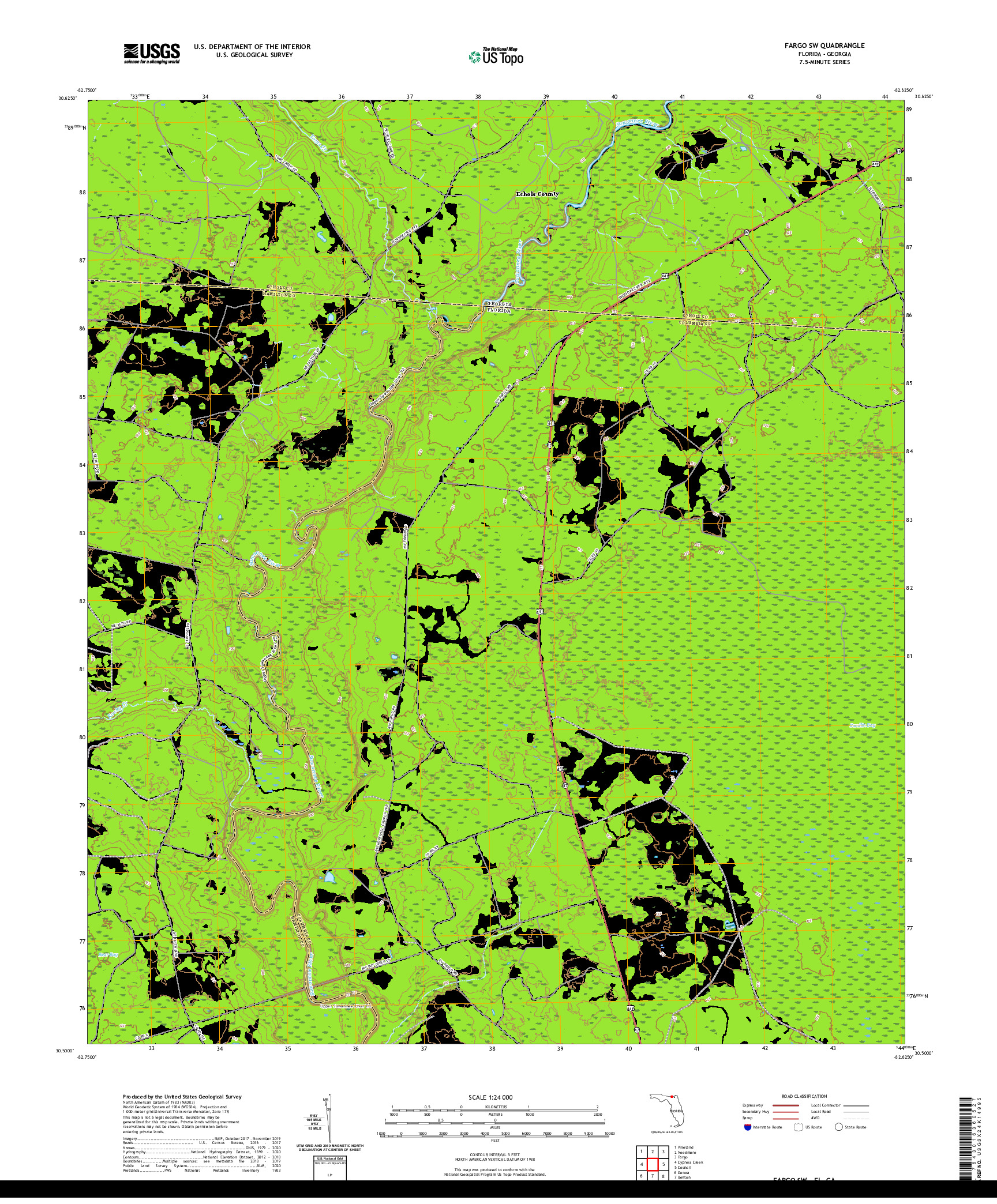 USGS US TOPO 7.5-MINUTE MAP FOR FARGO SW, FL,GA 2021