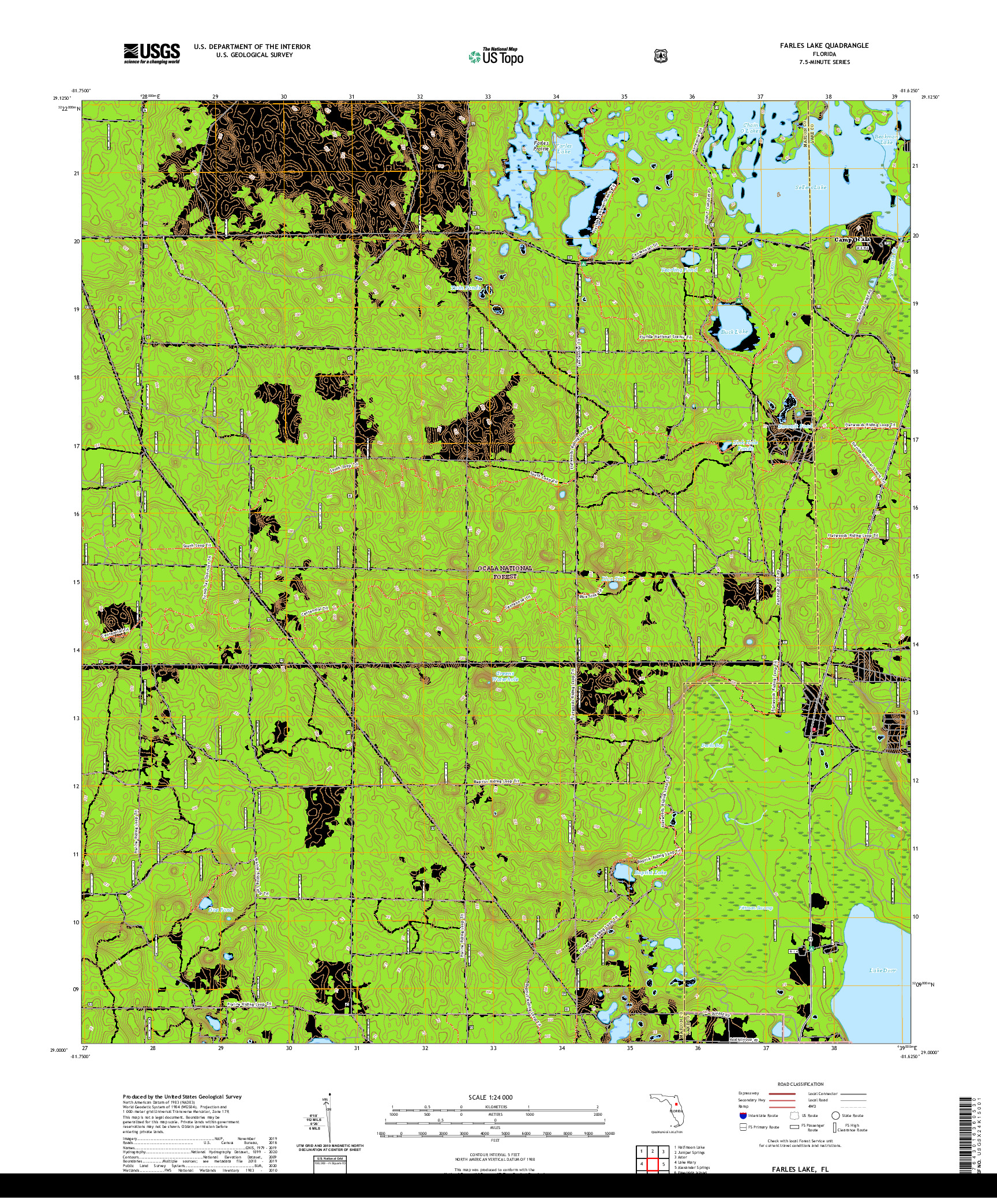 USGS US TOPO 7.5-MINUTE MAP FOR FARLES LAKE, FL 2021