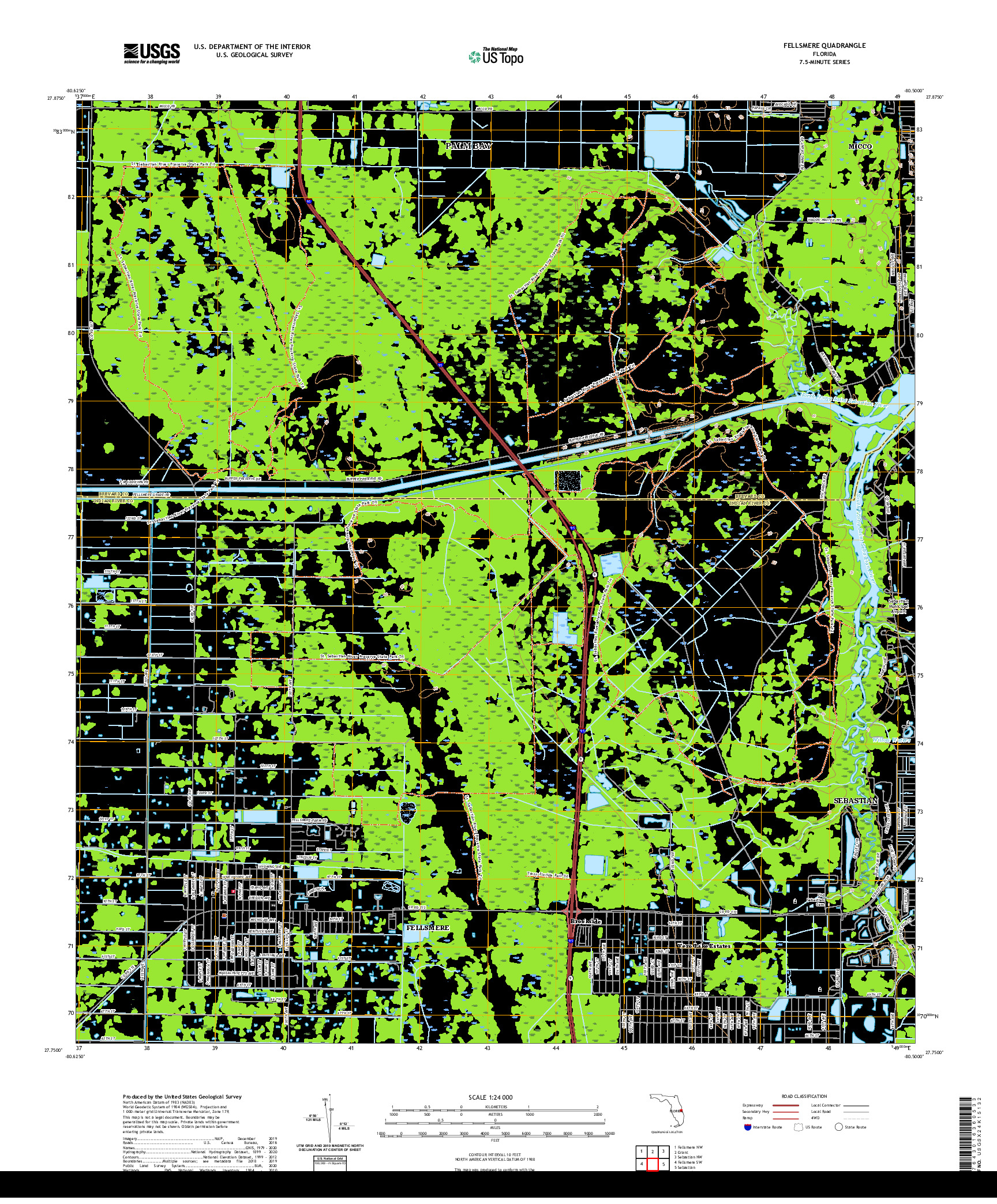 USGS US TOPO 7.5-MINUTE MAP FOR FELLSMERE, FL 2021