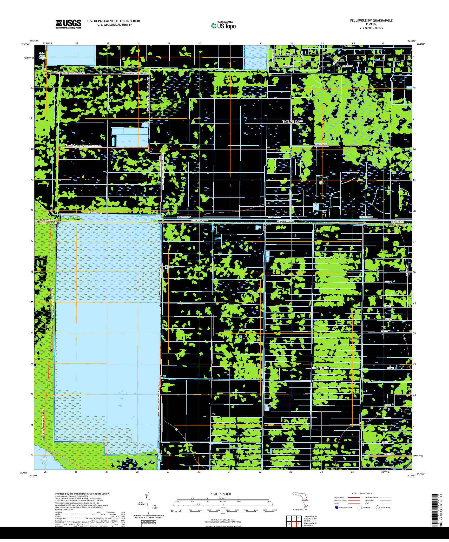 USGS US TOPO 7.5-MINUTE MAP FOR FELLSMERE SW, FL 2021