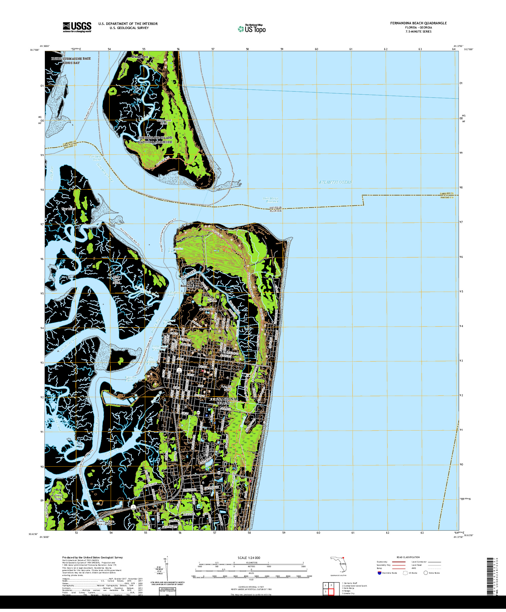 USGS US TOPO 7.5-MINUTE MAP FOR FERNANDINA BEACH, FL,GA 2021