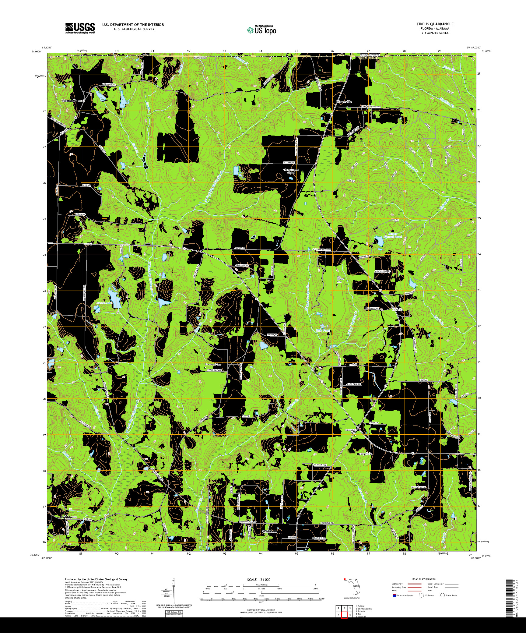 USGS US TOPO 7.5-MINUTE MAP FOR FIDELIS, FL,AL 2021