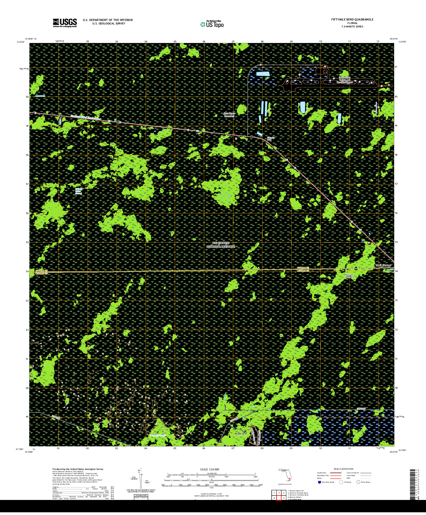 USGS US TOPO 7.5-MINUTE MAP FOR FIFTYMILE BEND, FL 2021