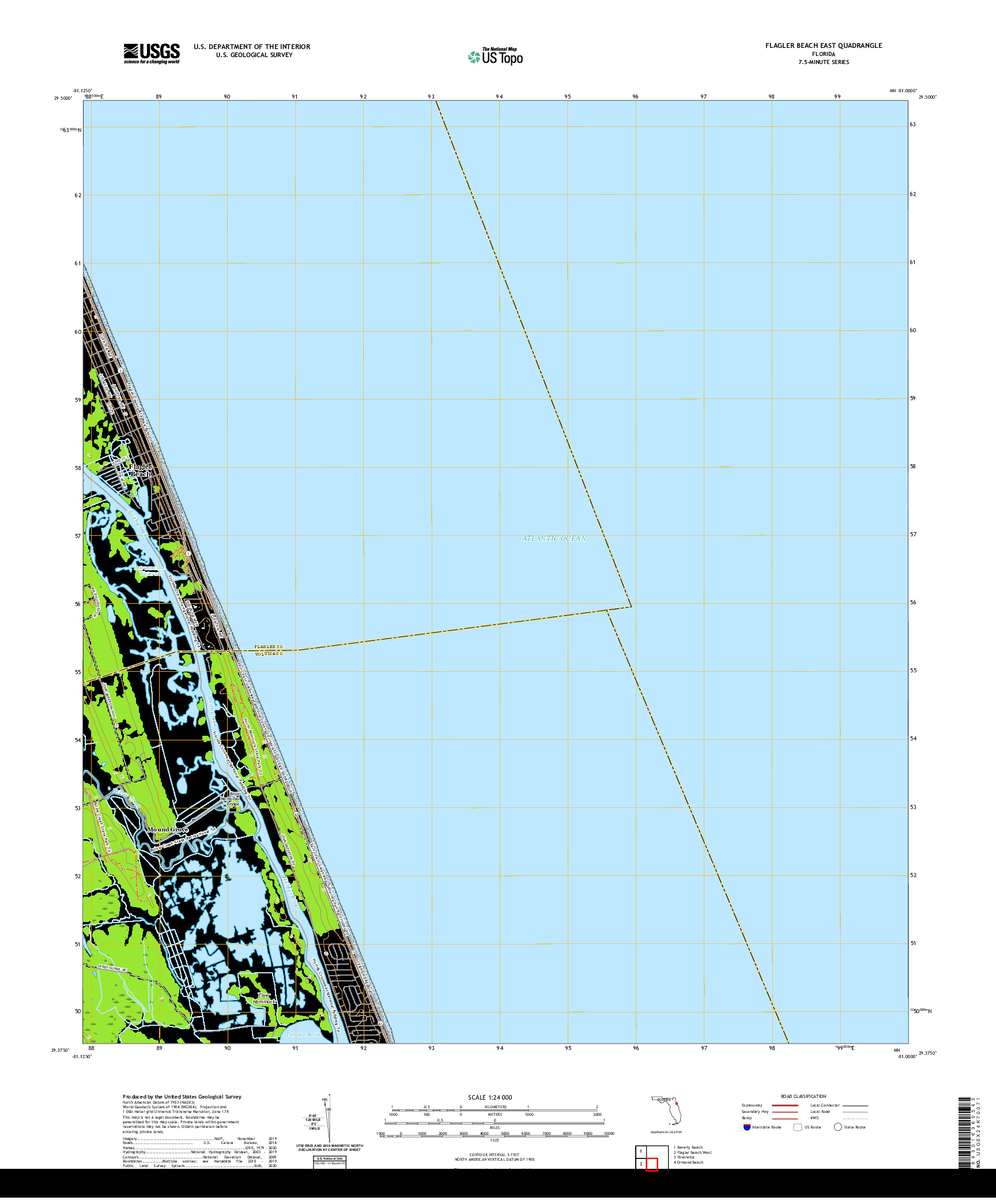 USGS US TOPO 7.5-MINUTE MAP FOR FLAGLER BEACH EAST, FL 2021