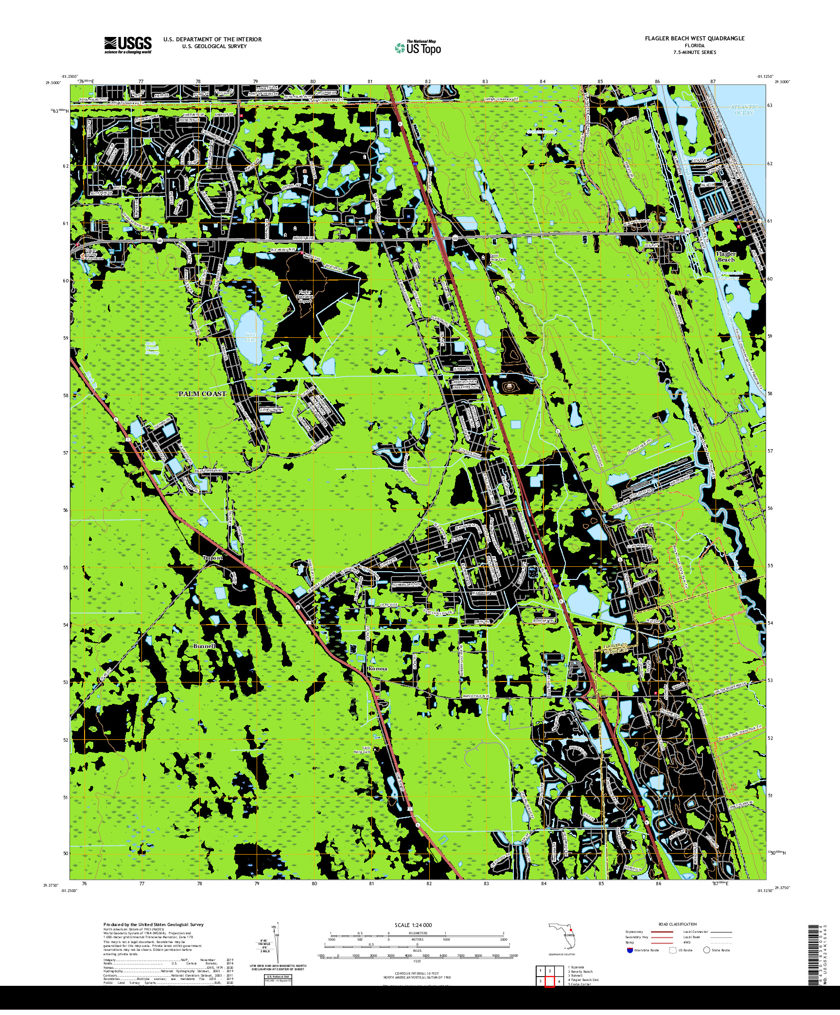 USGS US TOPO 7.5-MINUTE MAP FOR FLAGLER BEACH WEST, FL 2021