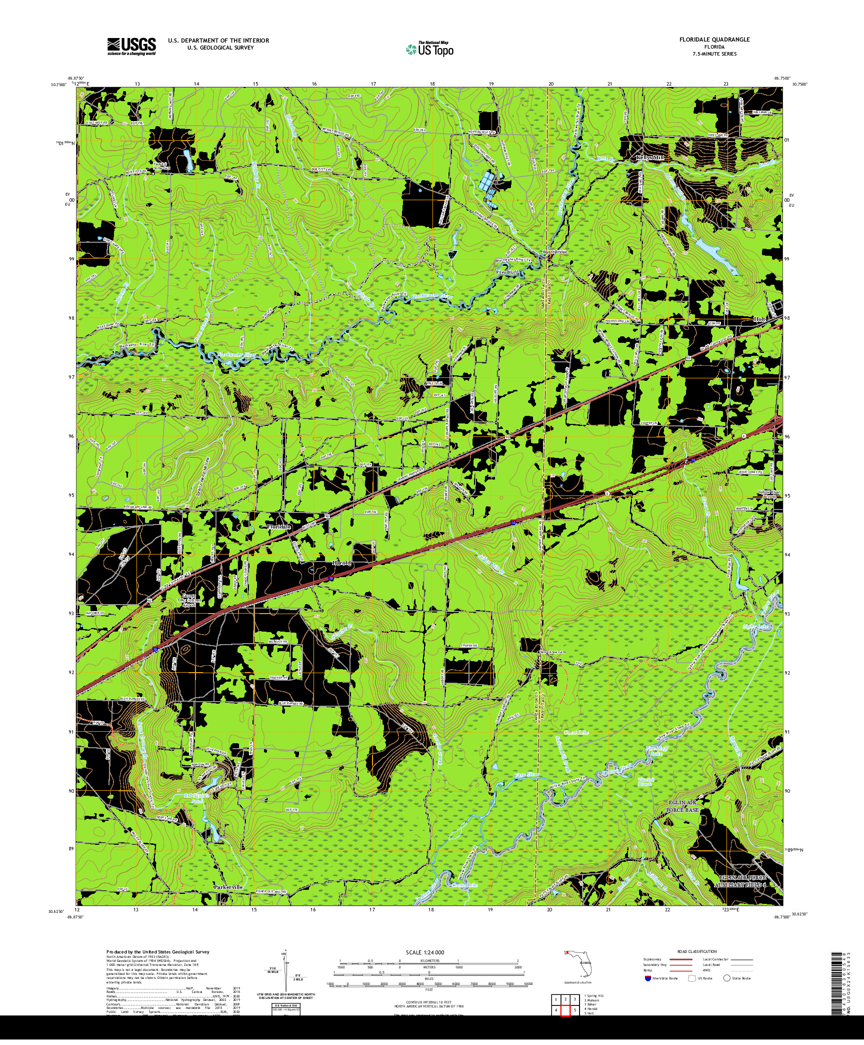 USGS US TOPO 7.5-MINUTE MAP FOR FLORIDALE, FL 2021