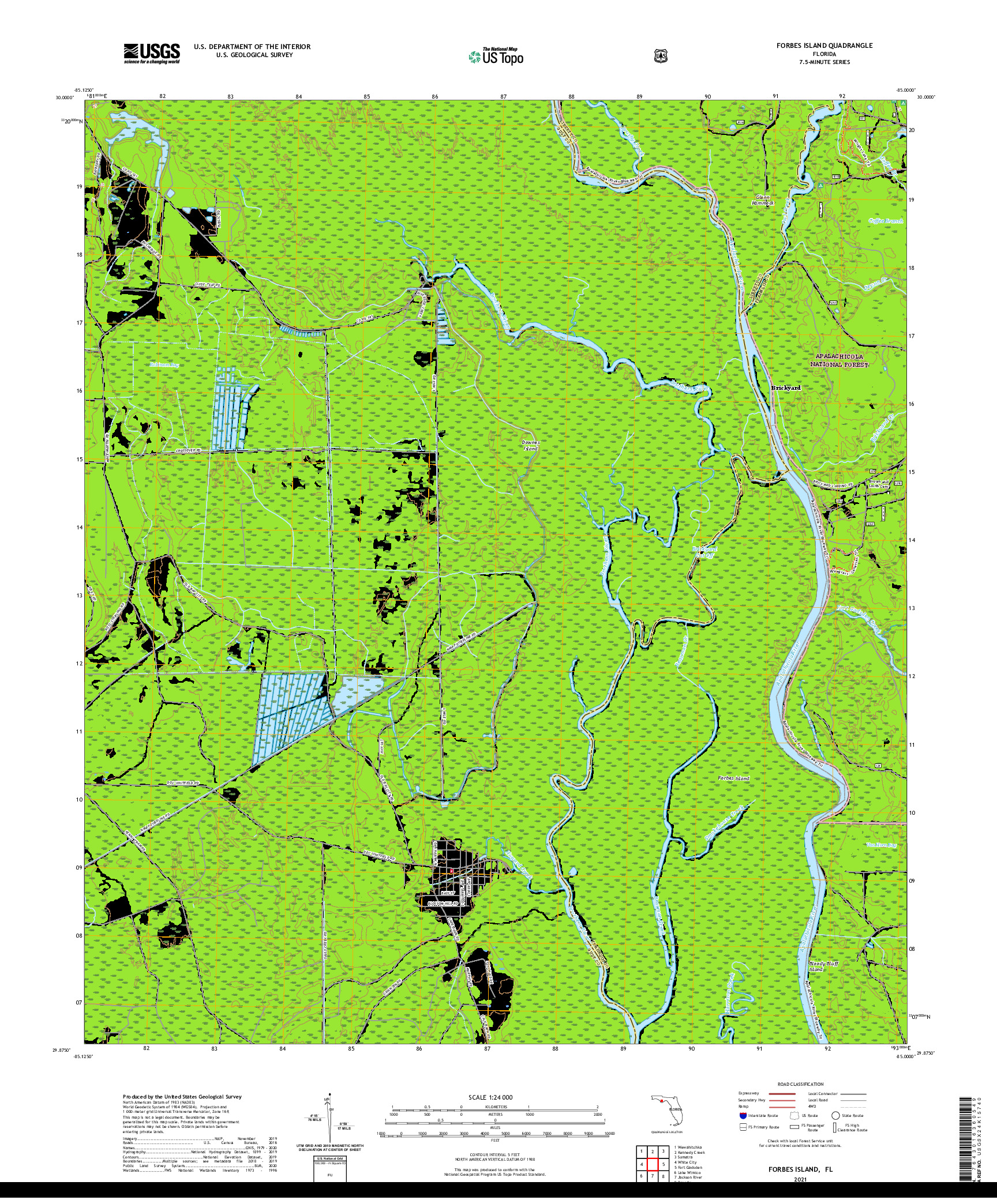 USGS US TOPO 7.5-MINUTE MAP FOR FORBES ISLAND, FL 2021