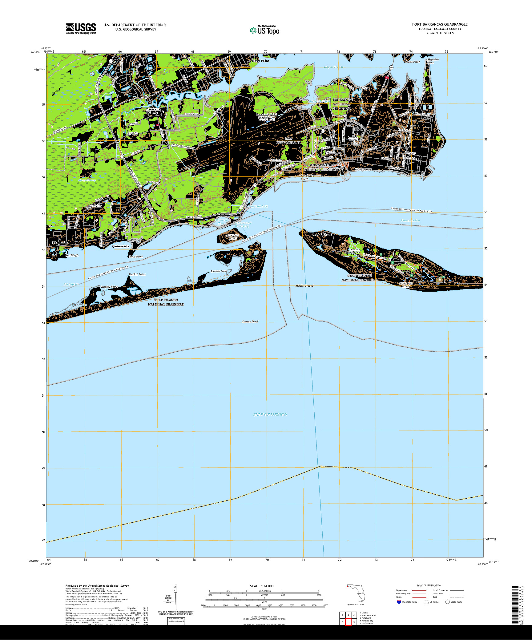 USGS US TOPO 7.5-MINUTE MAP FOR FORT BARRANCAS, FL 2021