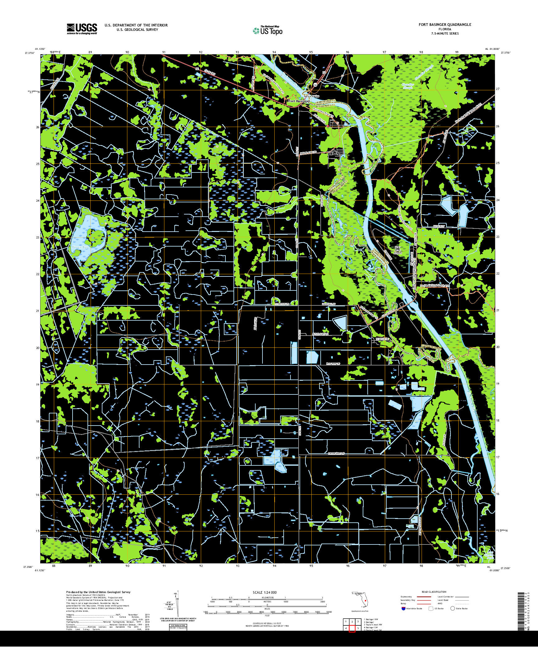 USGS US TOPO 7.5-MINUTE MAP FOR FORT BASINGER, FL 2021