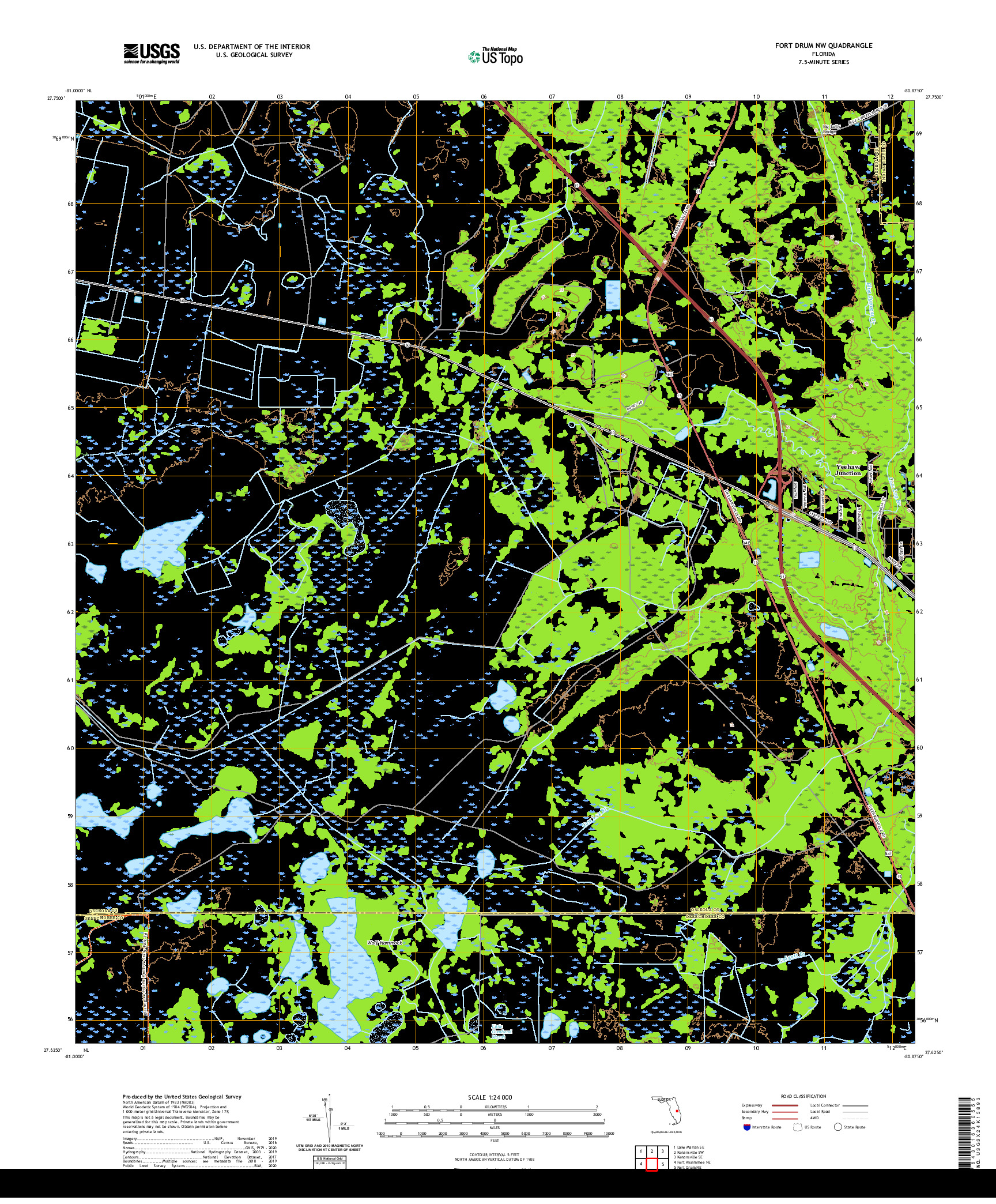 USGS US TOPO 7.5-MINUTE MAP FOR FORT DRUM NW, FL 2021