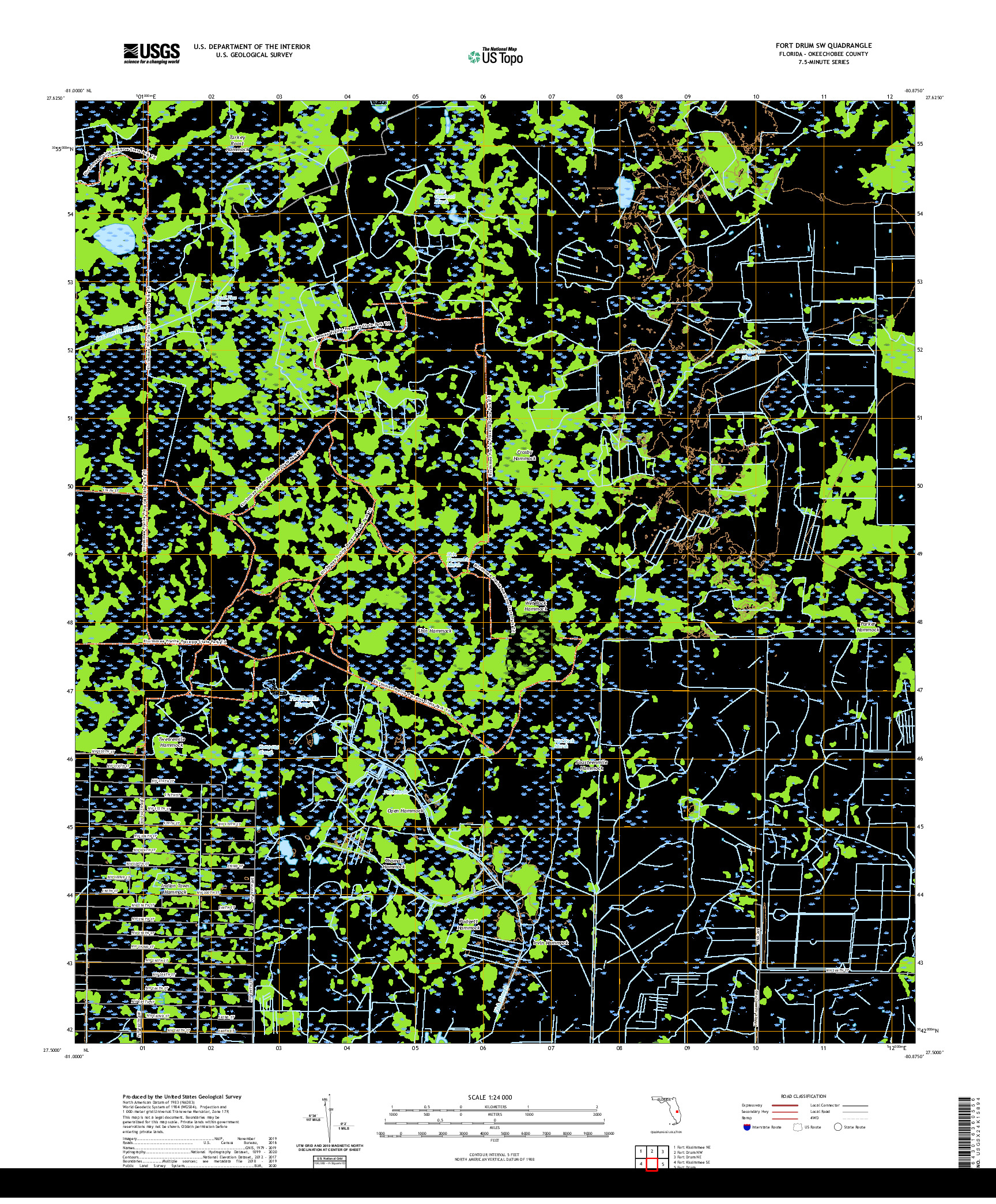 USGS US TOPO 7.5-MINUTE MAP FOR FORT DRUM SW, FL 2021