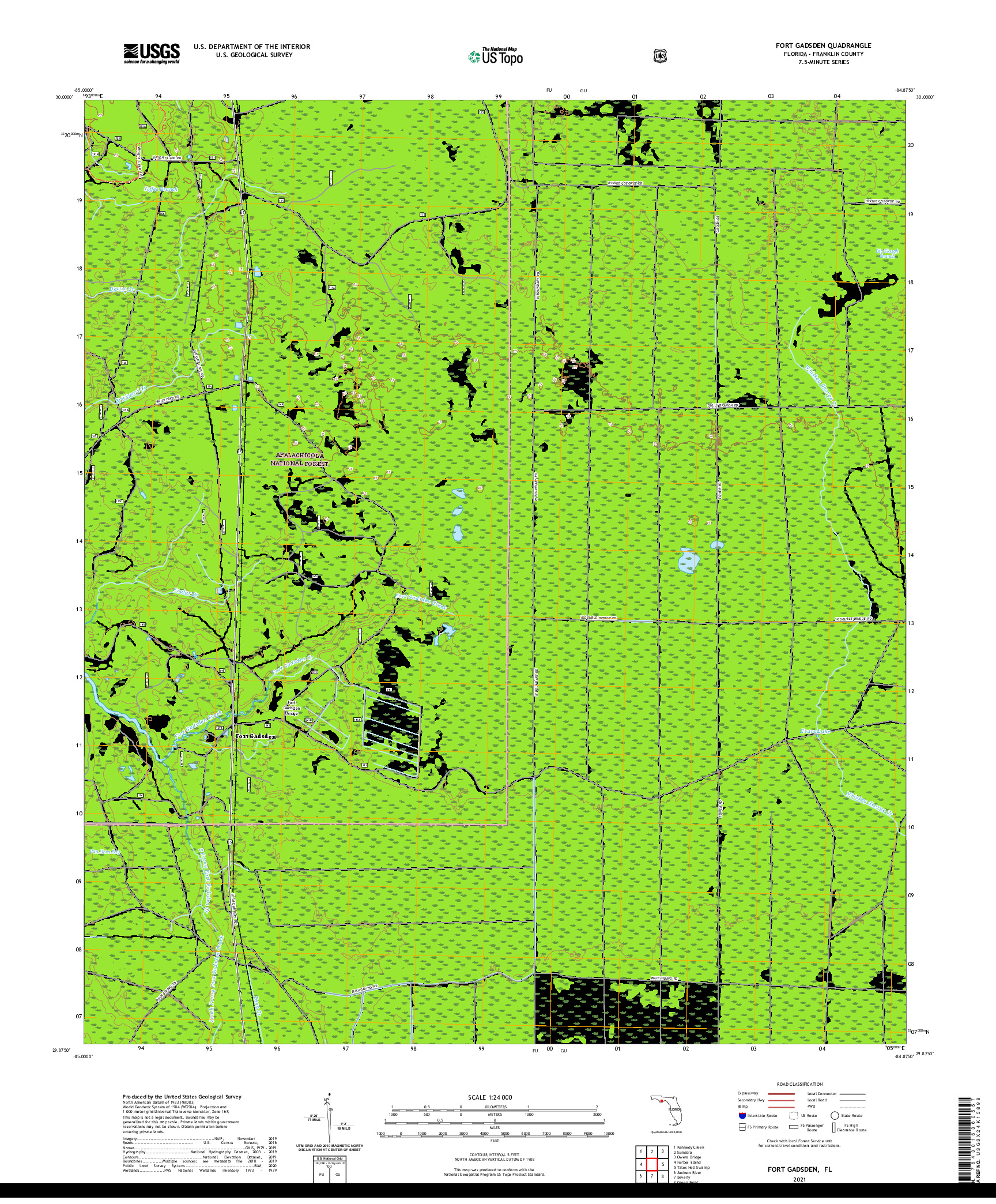 USGS US TOPO 7.5-MINUTE MAP FOR FORT GADSDEN, FL 2021