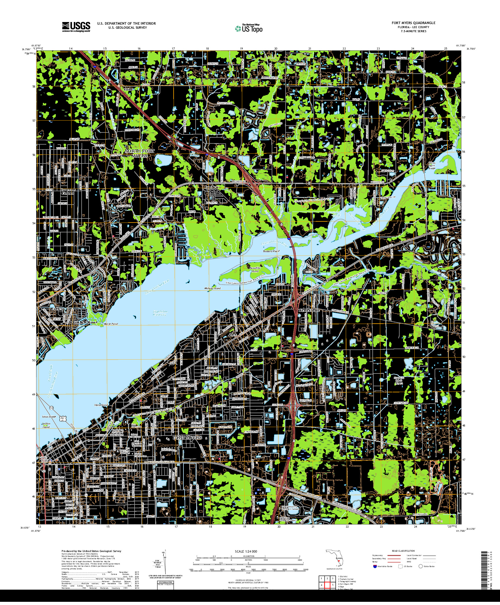 USGS US TOPO 7.5-MINUTE MAP FOR FORT MYERS, FL 2021