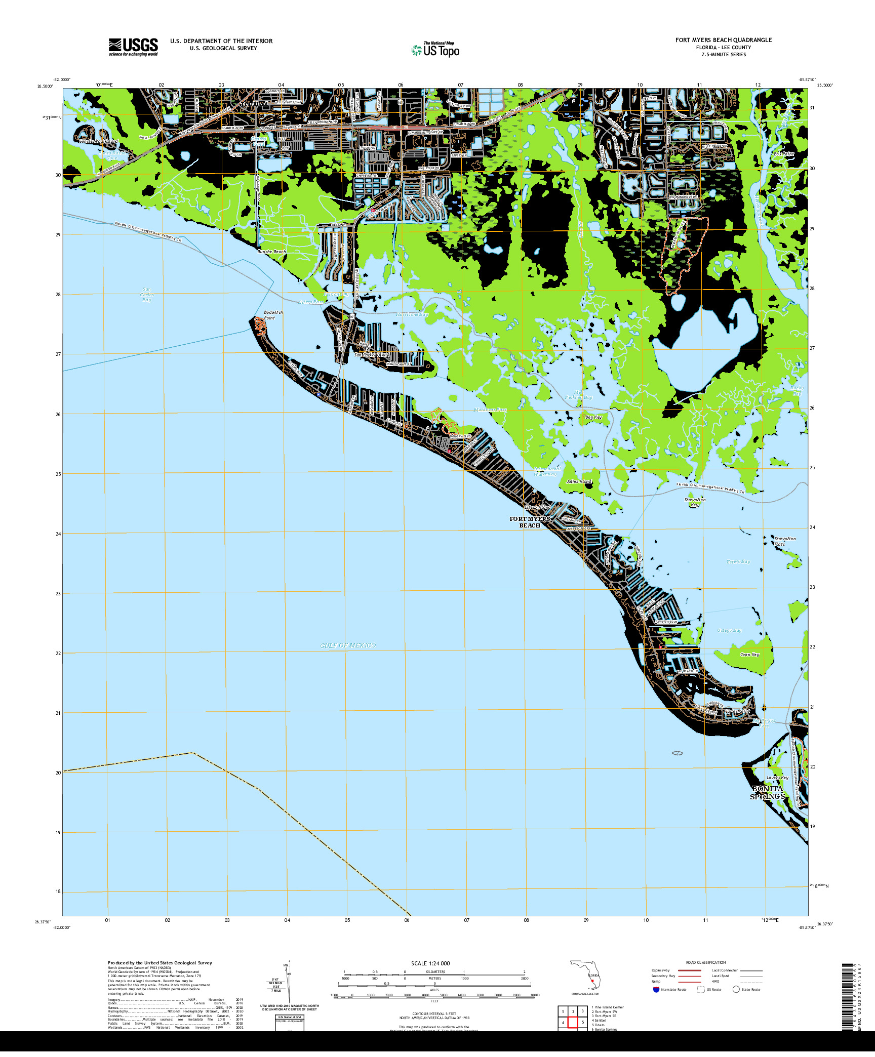 USGS US TOPO 7.5-MINUTE MAP FOR FORT MYERS BEACH, FL 2021