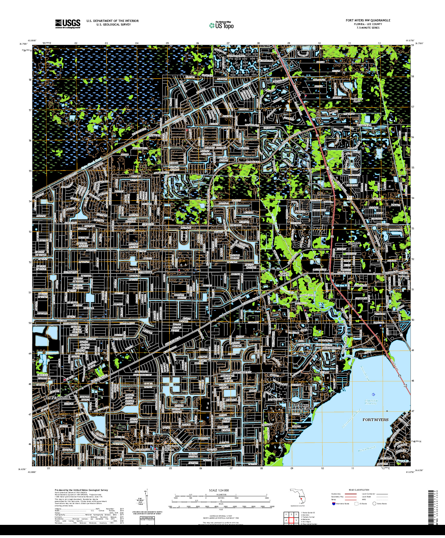 USGS US TOPO 7.5-MINUTE MAP FOR FORT MYERS NW, FL 2021