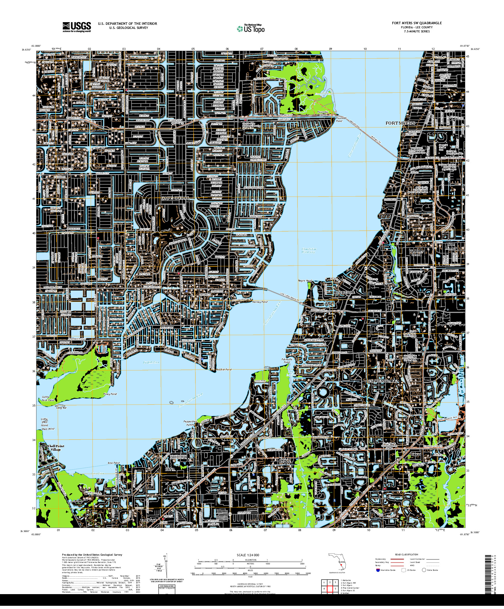 USGS US TOPO 7.5-MINUTE MAP FOR FORT MYERS SW, FL 2021