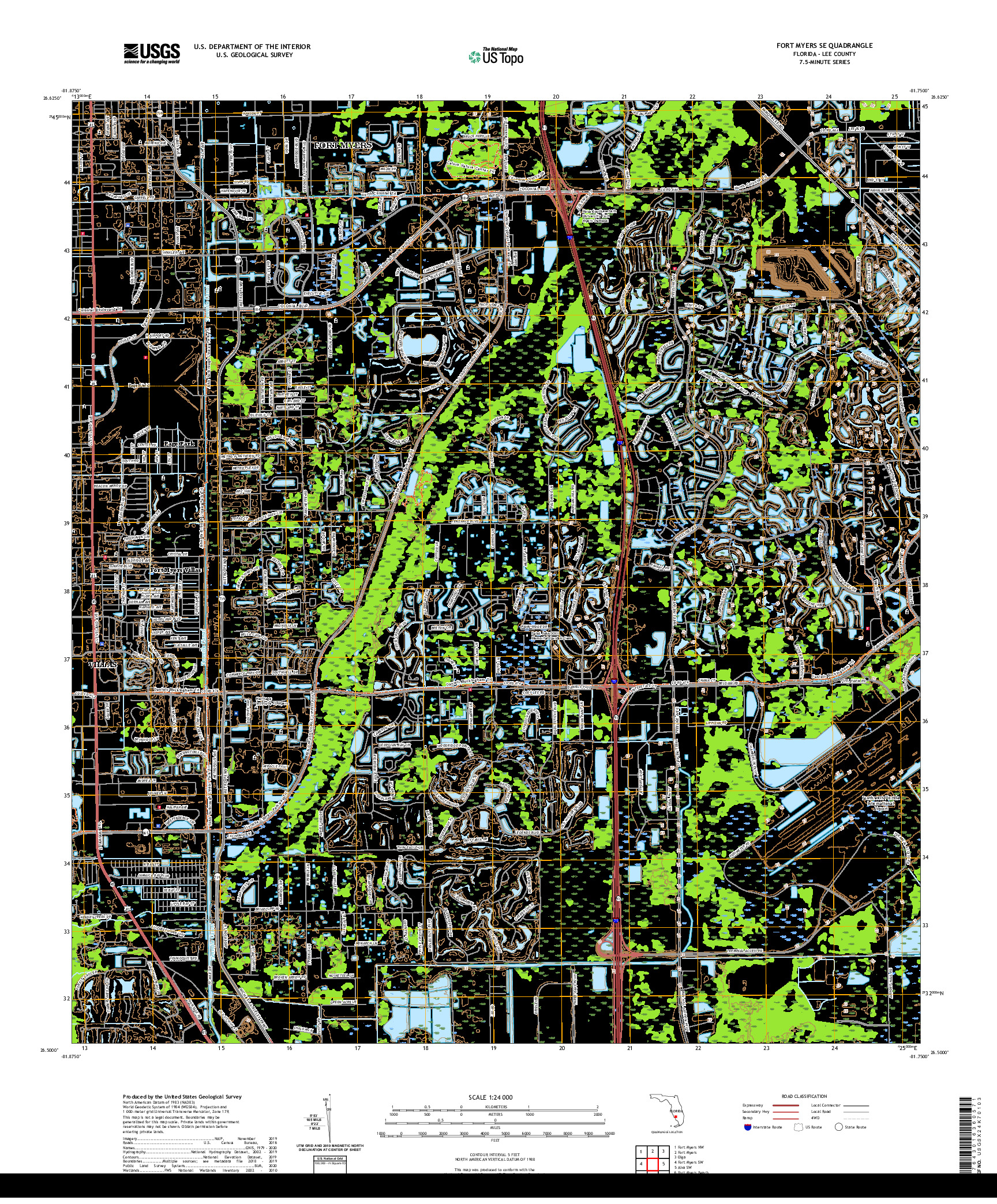 USGS US TOPO 7.5-MINUTE MAP FOR FORT MYERS SE, FL 2021