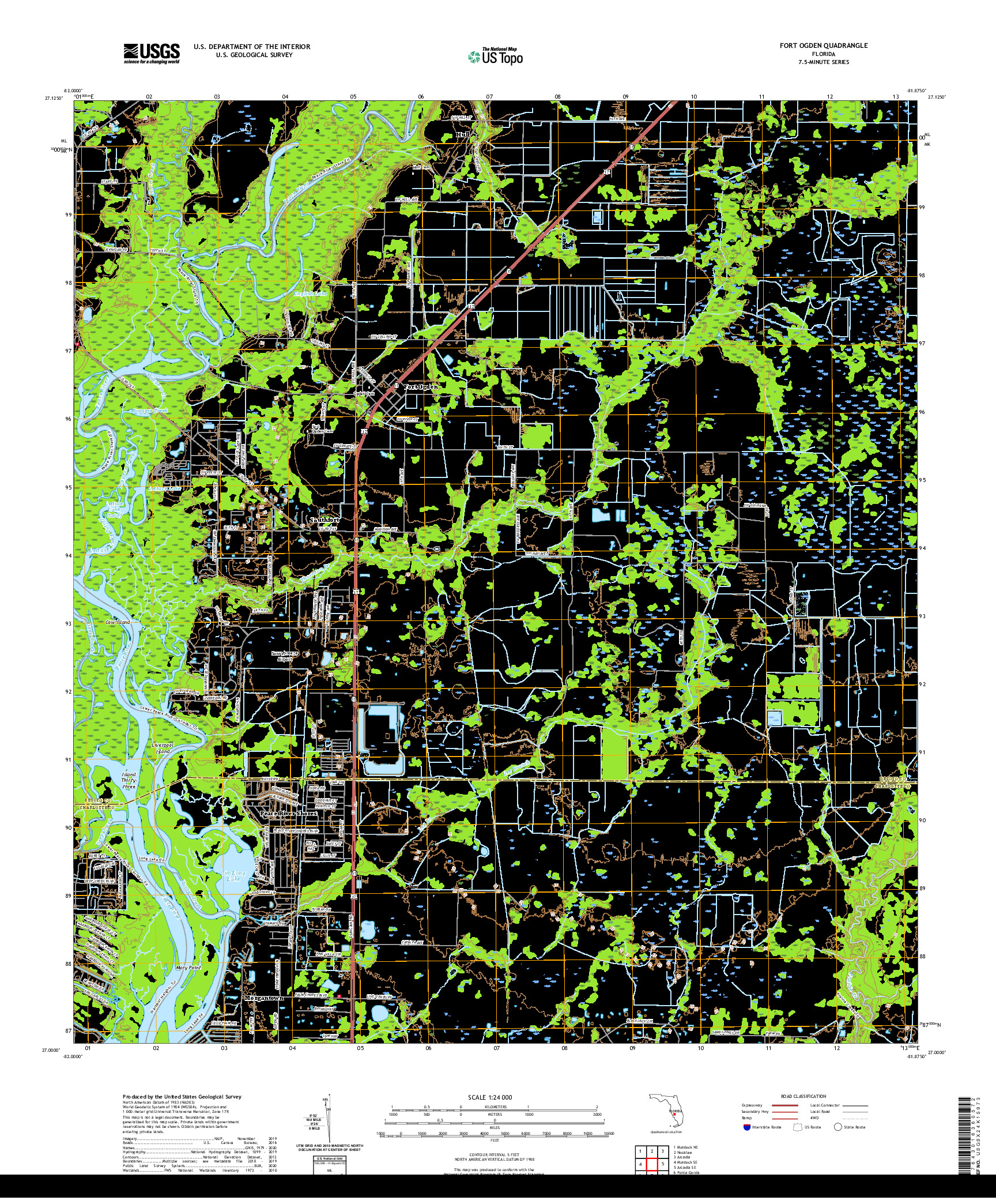 USGS US TOPO 7.5-MINUTE MAP FOR FORT OGDEN, FL 2021