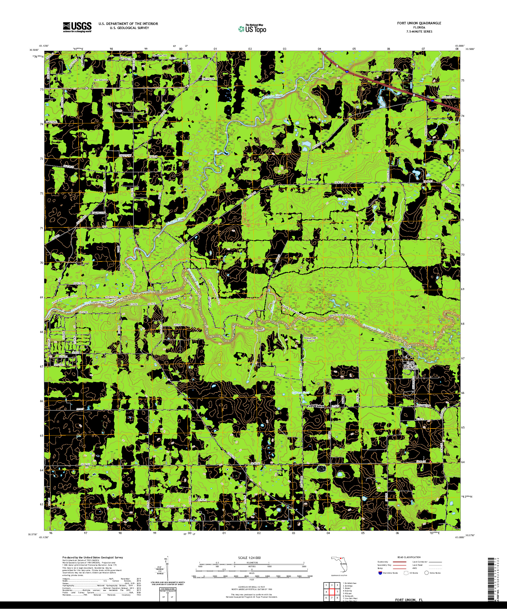 USGS US TOPO 7.5-MINUTE MAP FOR FORT UNION, FL 2021