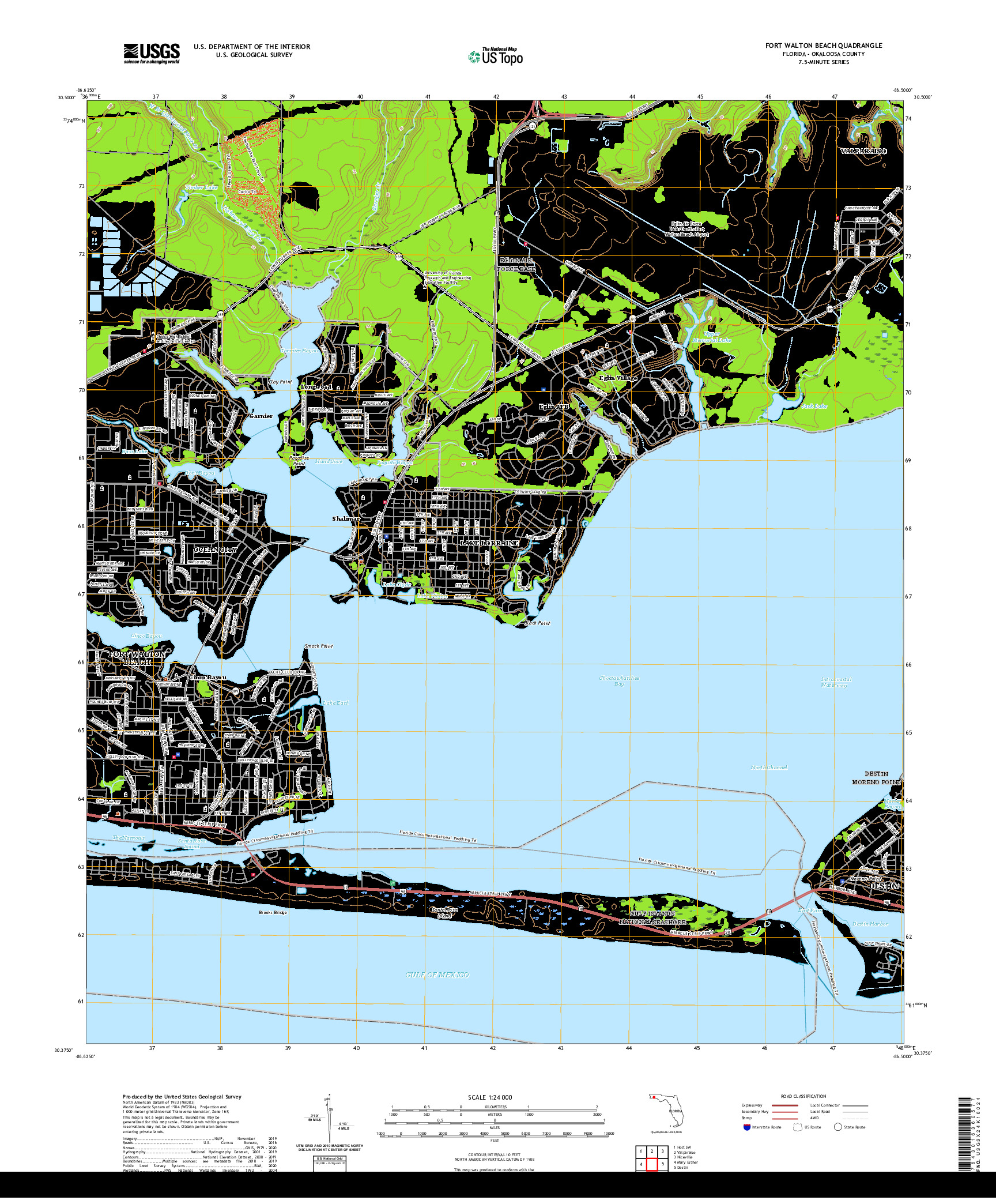 USGS US TOPO 7.5-MINUTE MAP FOR FORT WALTON BEACH, FL 2021