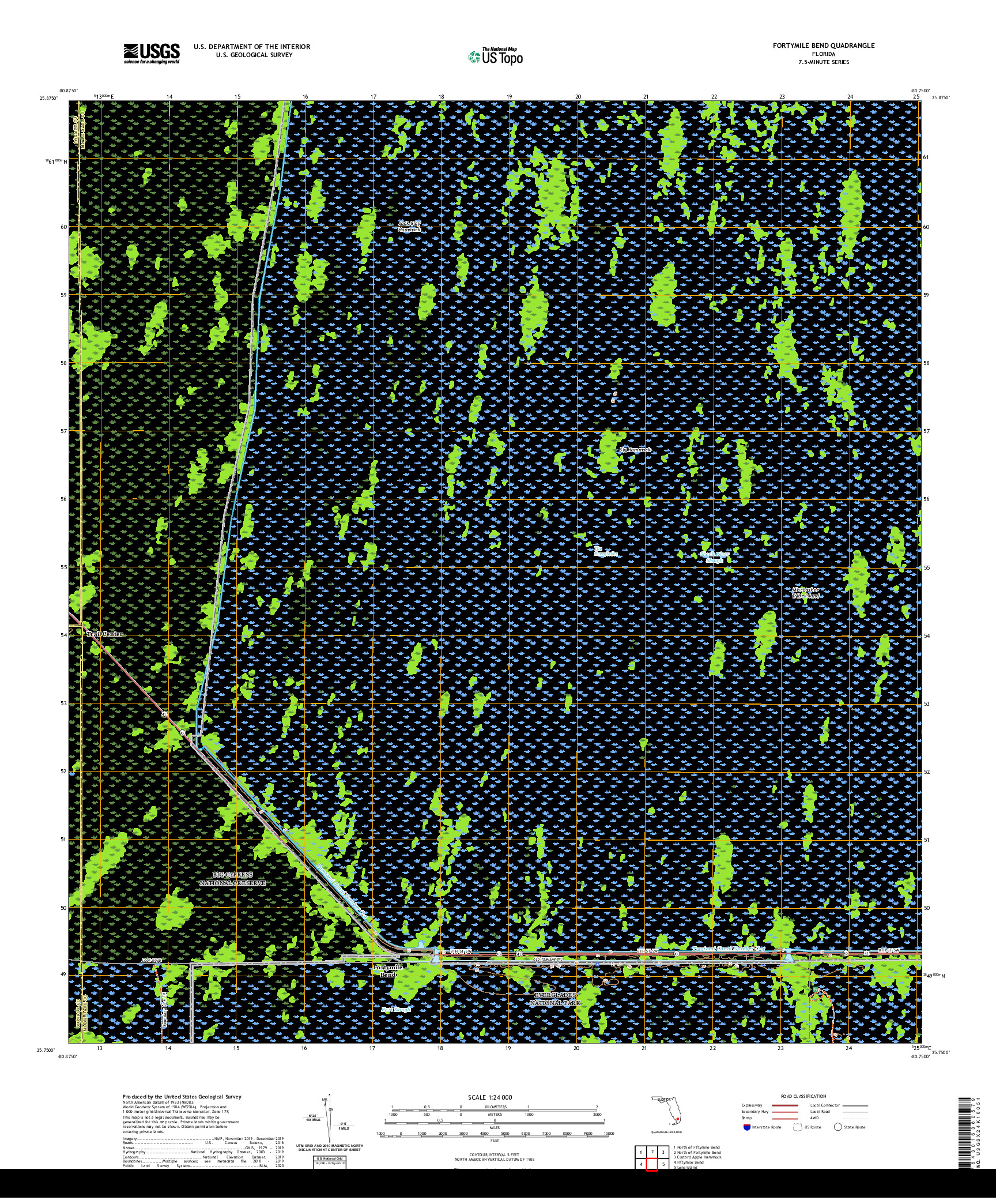 USGS US TOPO 7.5-MINUTE MAP FOR FORTYMILE BEND, FL 2021