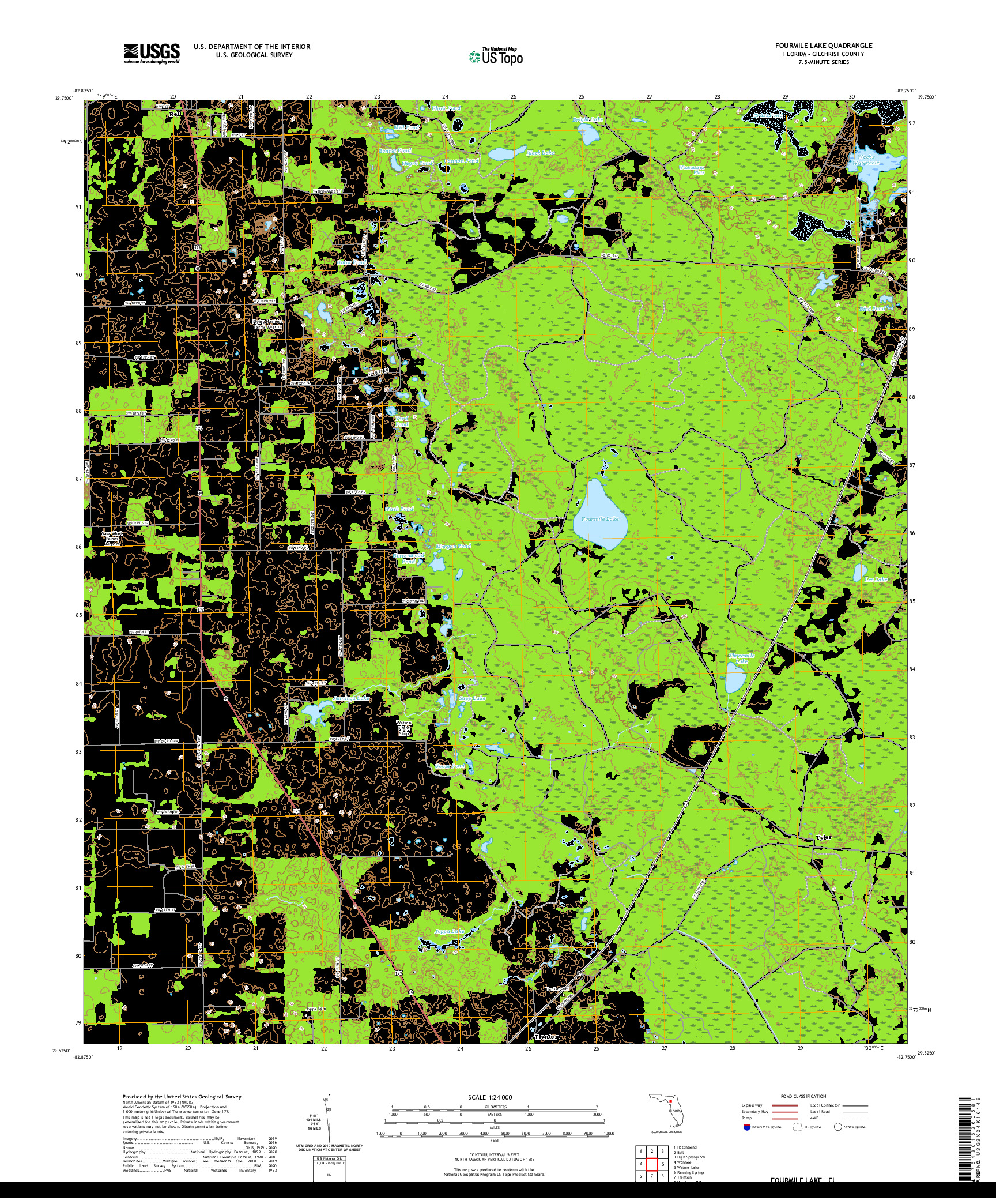 USGS US TOPO 7.5-MINUTE MAP FOR FOURMILE LAKE, FL 2021