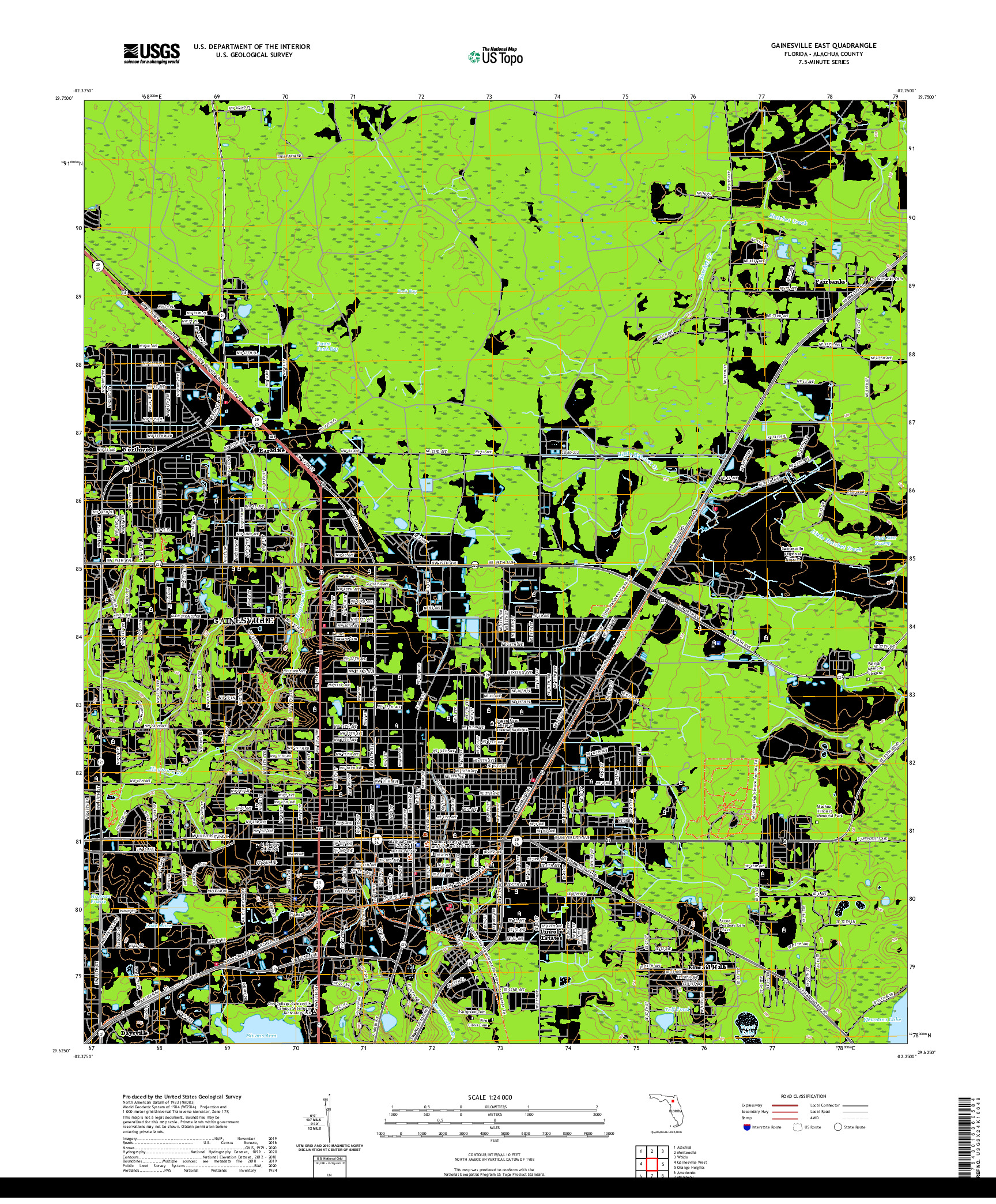 USGS US TOPO 7.5-MINUTE MAP FOR GAINESVILLE EAST, FL 2021