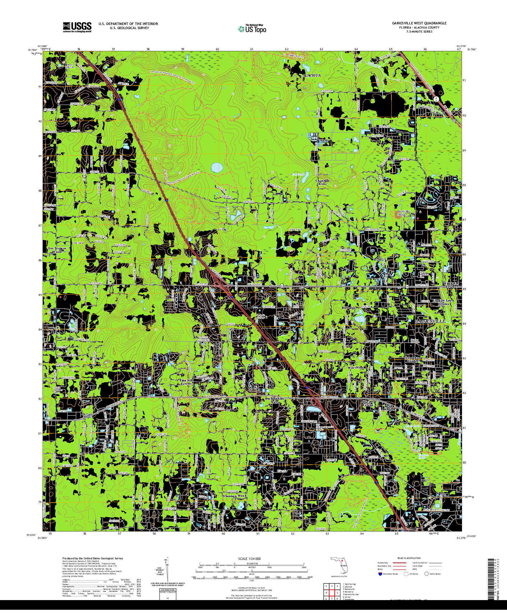 USGS US TOPO 7.5-MINUTE MAP FOR GAINESVILLE WEST, FL 2021