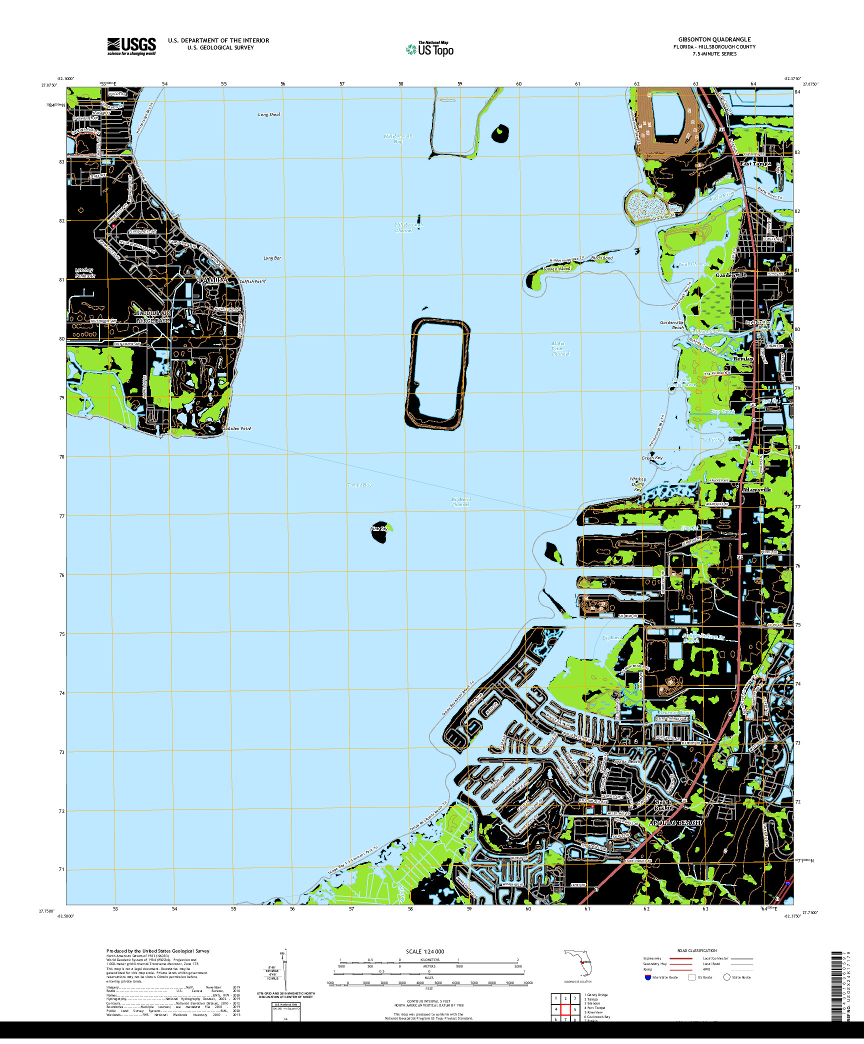 USGS US TOPO 7.5-MINUTE MAP FOR GIBSONTON, FL 2021