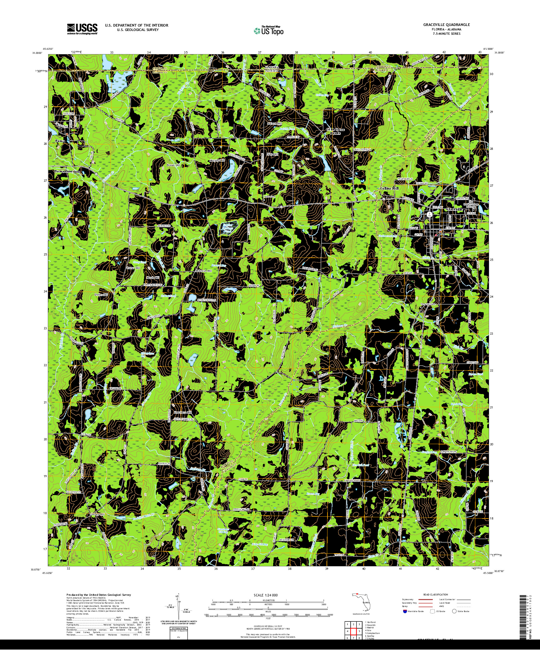 USGS US TOPO 7.5-MINUTE MAP FOR GRACEVILLE, FL,AL 2021
