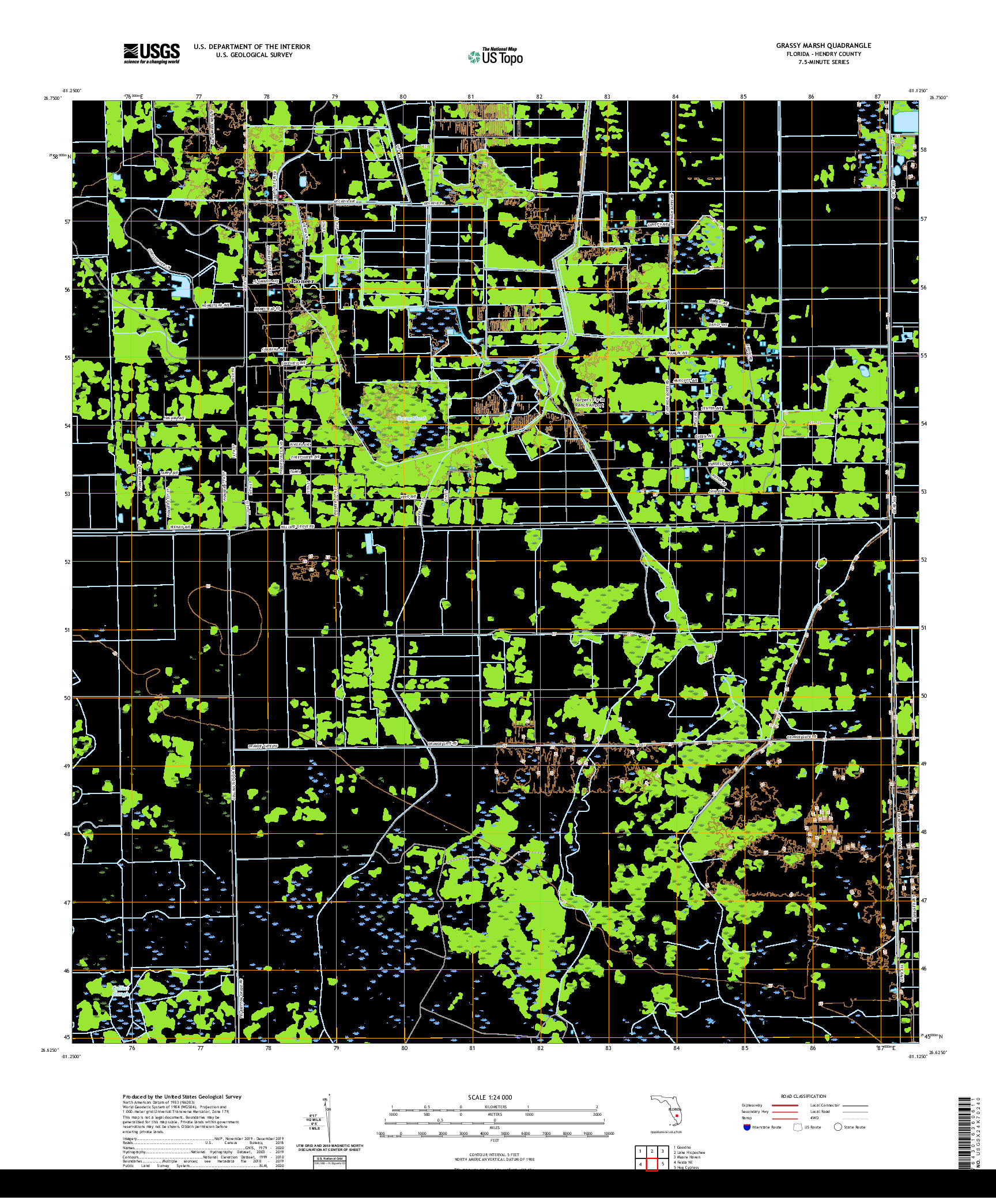 USGS US TOPO 7.5-MINUTE MAP FOR GRASSY MARSH, FL 2021