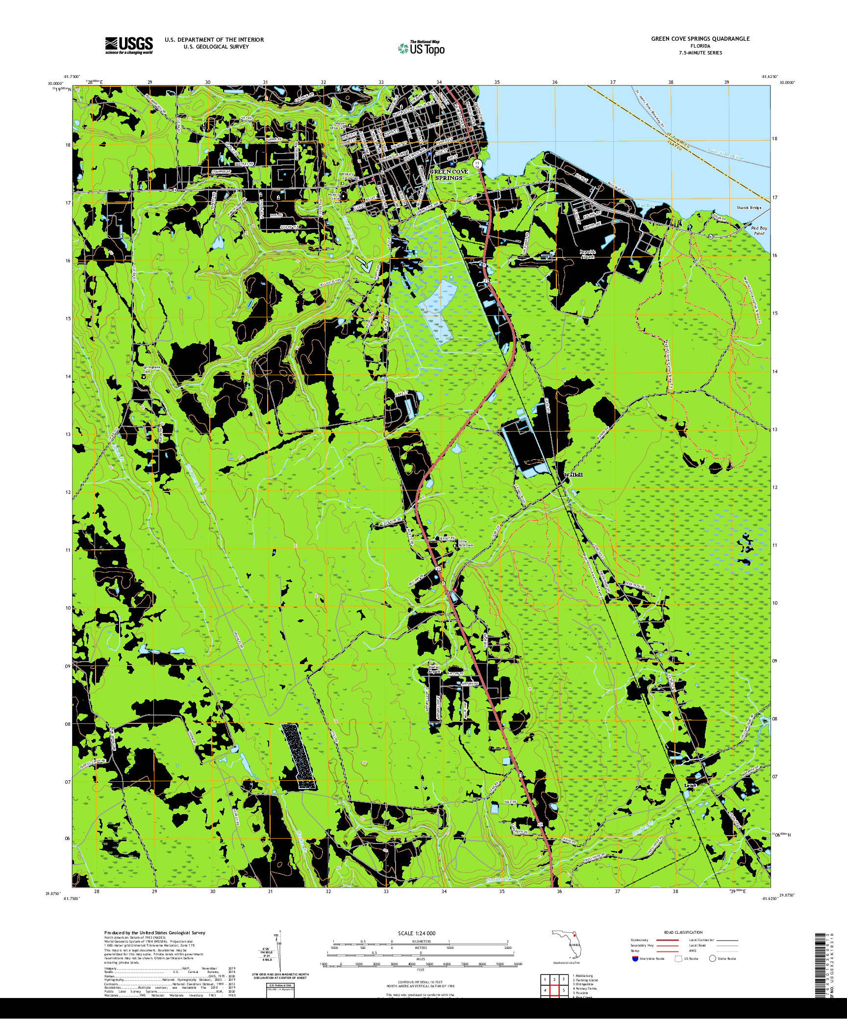 USGS US TOPO 7.5-MINUTE MAP FOR GREEN COVE SPRINGS, FL 2021